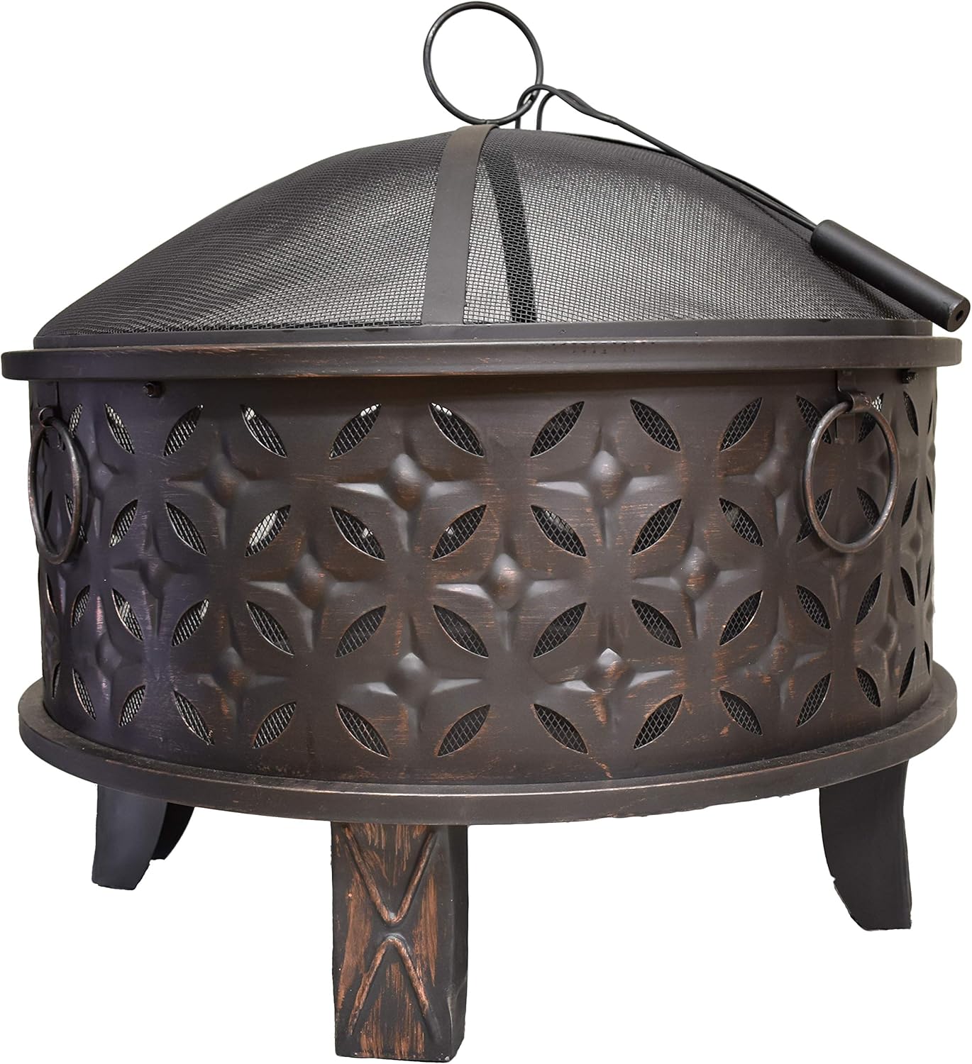 Global Outdoors 30-in Deep Bowl Steel Fire Pit with Spark Screen, Weather Resistant Cover and Safety Poker