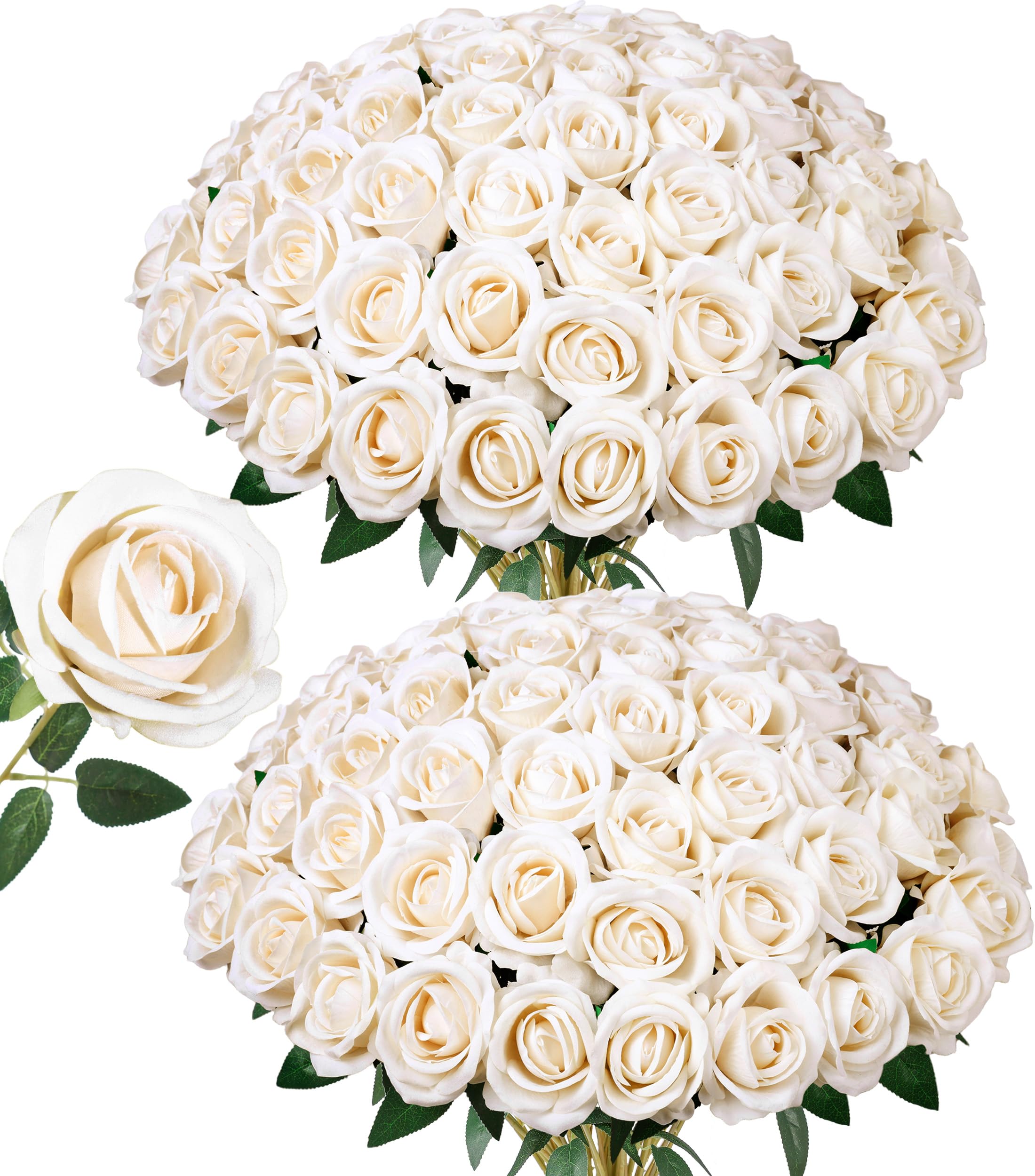 Photo 1 of 50 PCS Champagne Roses Artificial Flowers, Fake Roses with Stem Realistic Silk Rose for DIY Wedding Bouquets Table Centerpieces Arrangements Baby Shower Birthday Home Decor Valentines Day Gift for Her