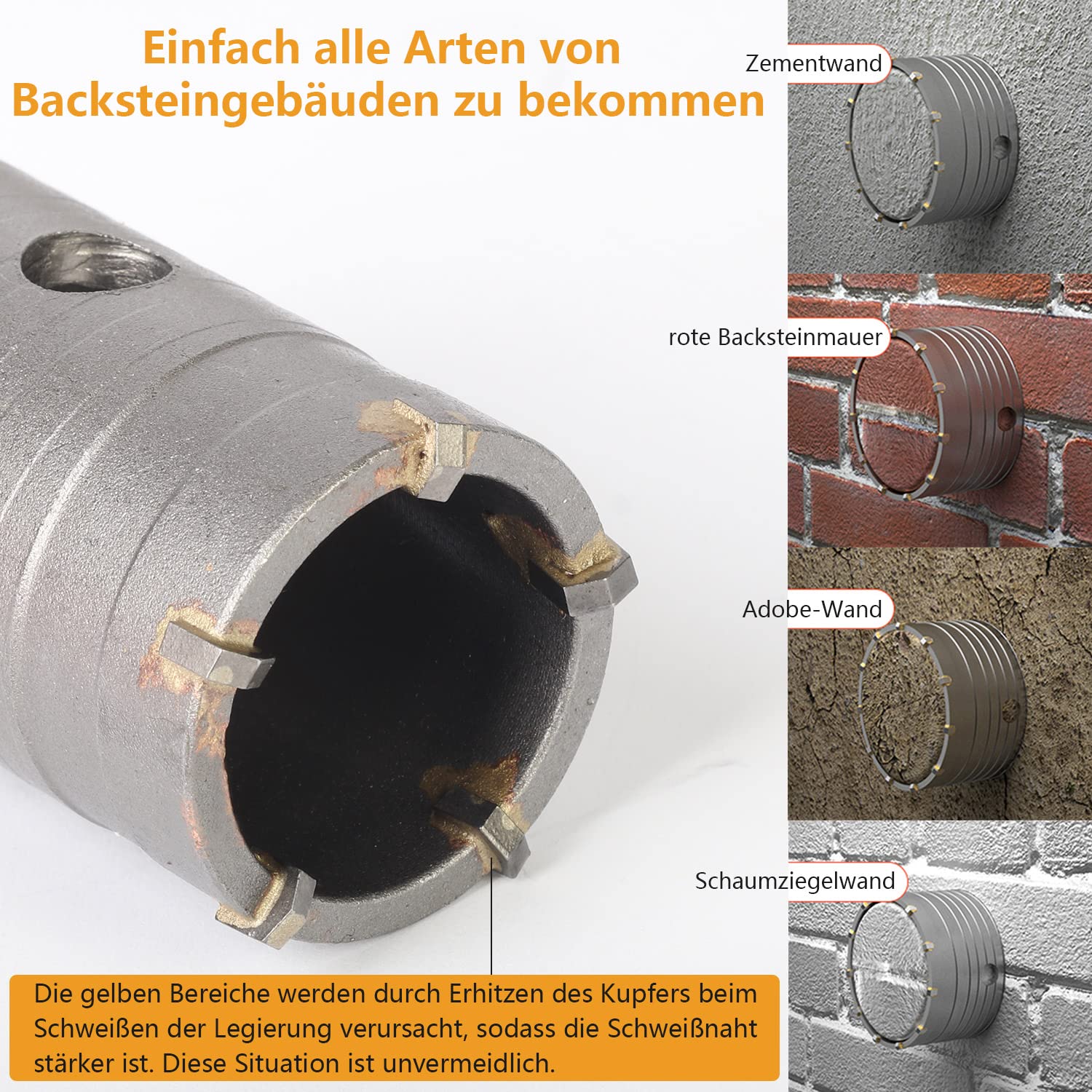 Beton Trocken Bohrkronen Set 6 Stück Ø 30 40 50 68 mm Kernbohrer mit 320 mm Rundgriff SDS Plus Schaft Hohlbohrkrone Set für Betonziegel Zement Steinwand Klimaanlage Mauerwerk Fliese