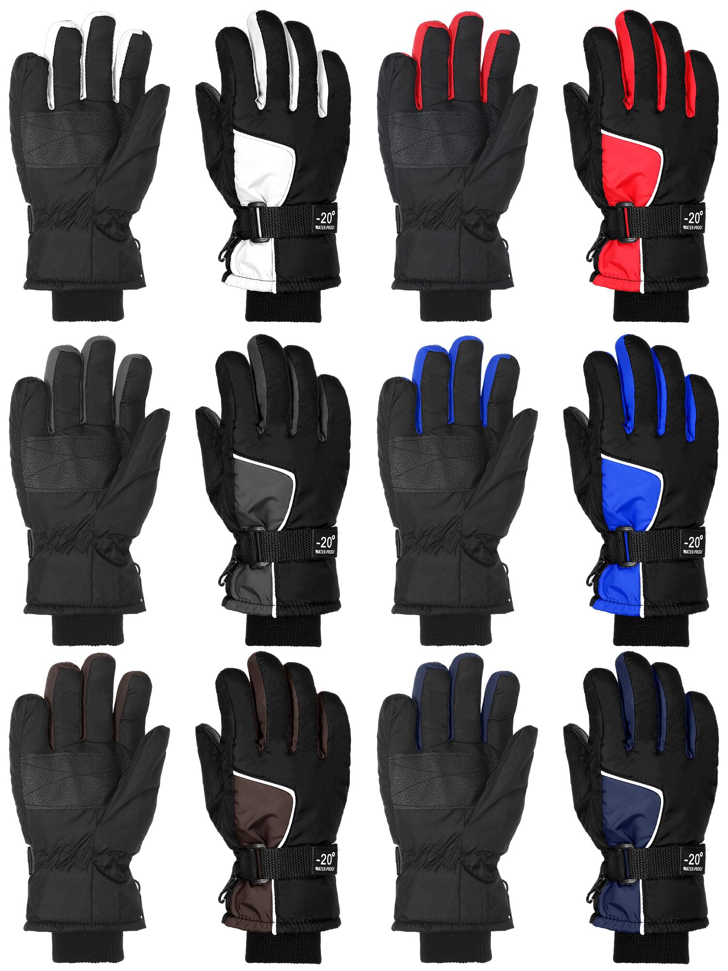 6 Paia di Guanti Invernali Impermeabili Antivento per Bambini (8-12 anni, Rosso, Bianco, Blu, Marrone, Marrone, Blu Viola)