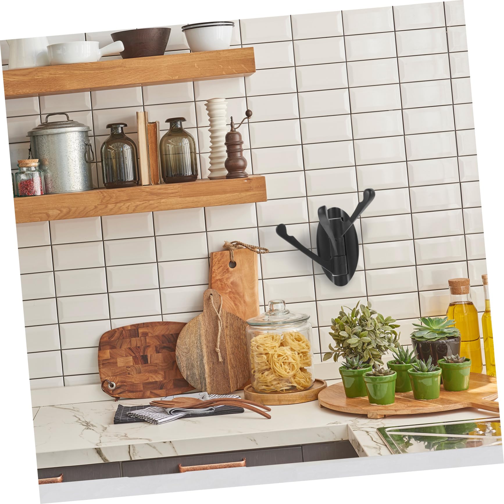OSALADI 4 Pz Gancio a Tre Ganci Da Parete in Metallo Girevole Perforato Per Cucina e Bagno (nero) Montato Triplo Gancio Girevole Sospeso Ganci a Muro Rotante Porta Black Lega Di Zinco