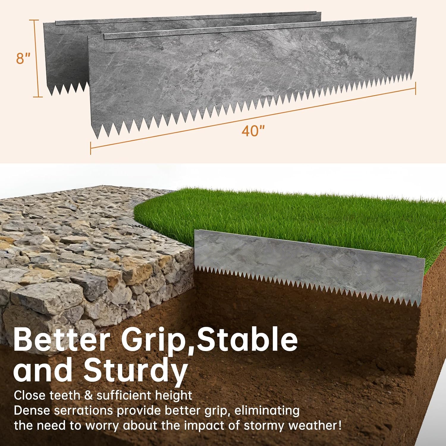 Decoroca 20FT Raw Corten Steel Landscape Edging, Hemmed Anti-Cut Edge DIY Patina Metal Border for Deep Soil Raised Beds, 14-Gauge Hammer-in Yard Divider, 40" L x 8" H 6-Pack with 7 Clips