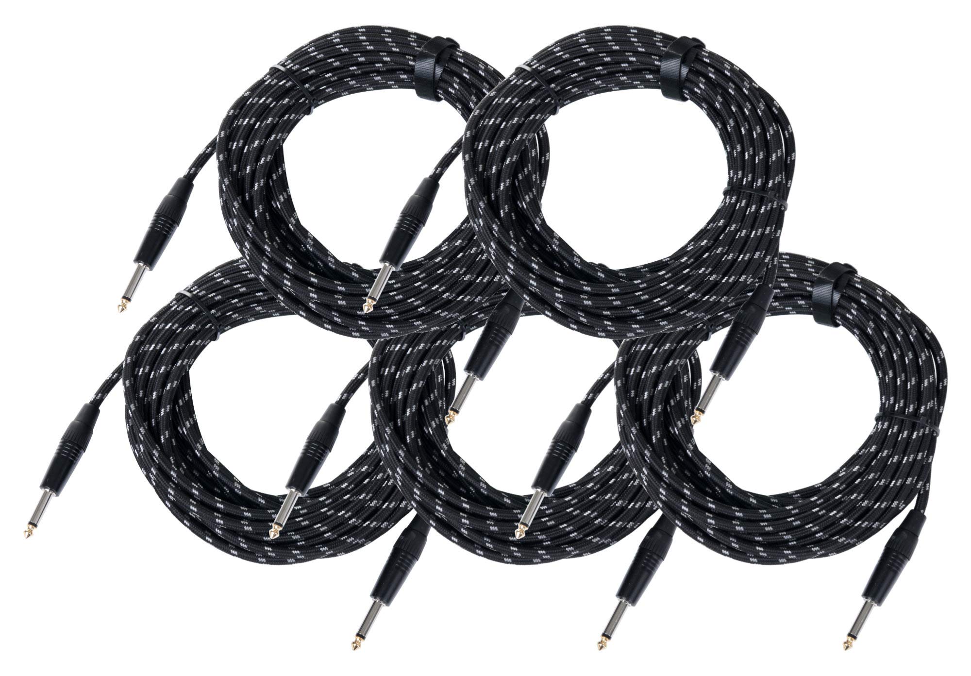 Pronomic Stage INST-10T Cavo per Strumenti Jack 10m Tessuto Set da 5 | Guaina in tessuto in stile "vintage", Guaina esterna antiscivolo con rigidità ottimale, Connettori: jack 6, Lunghezza: 10m