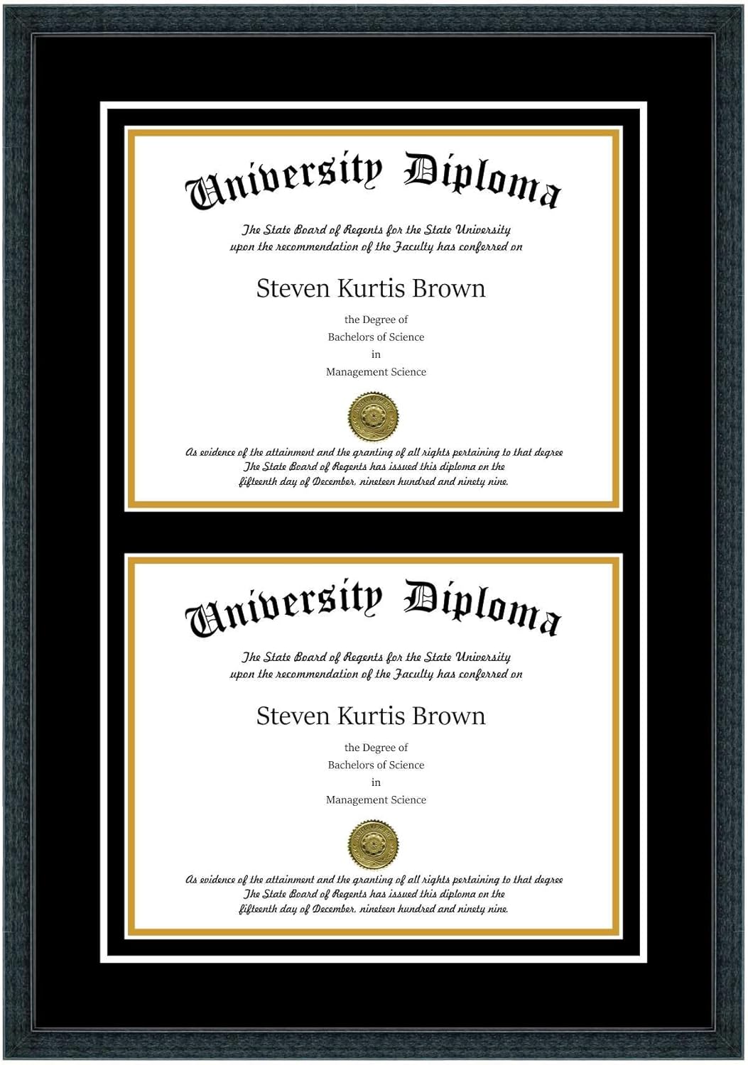 Perfect Cases Double Diploma Frame with Double Matting for 10" x 8" Tall Diploma with Mahogany with Gold Lip 2" Frame