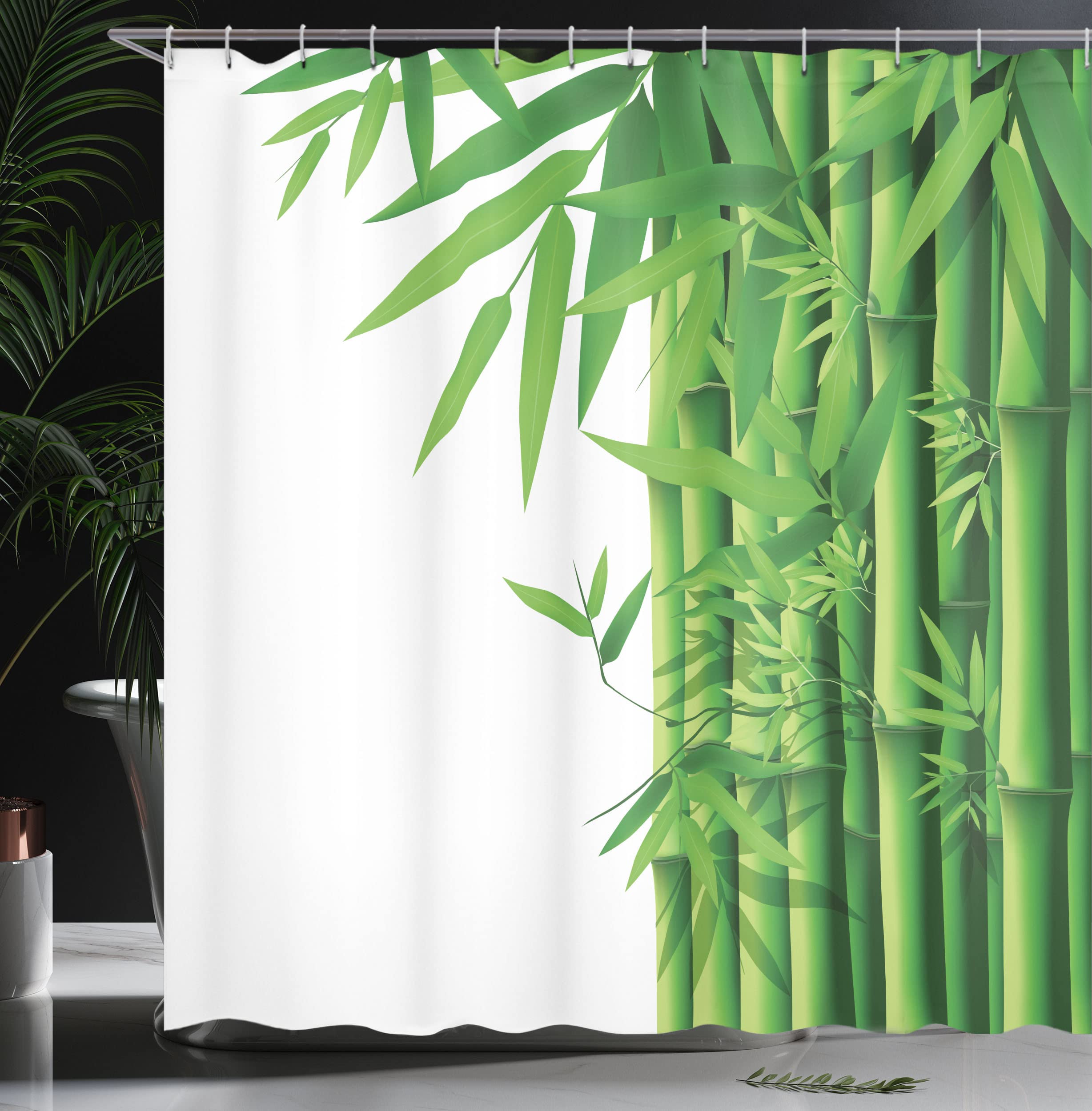 ABAKUHAUS Bamboo Shower Curtain, Modern Image of Fresh Bamboo Stems Leaves with Colors Exotic Nature Themed Print - Image 3