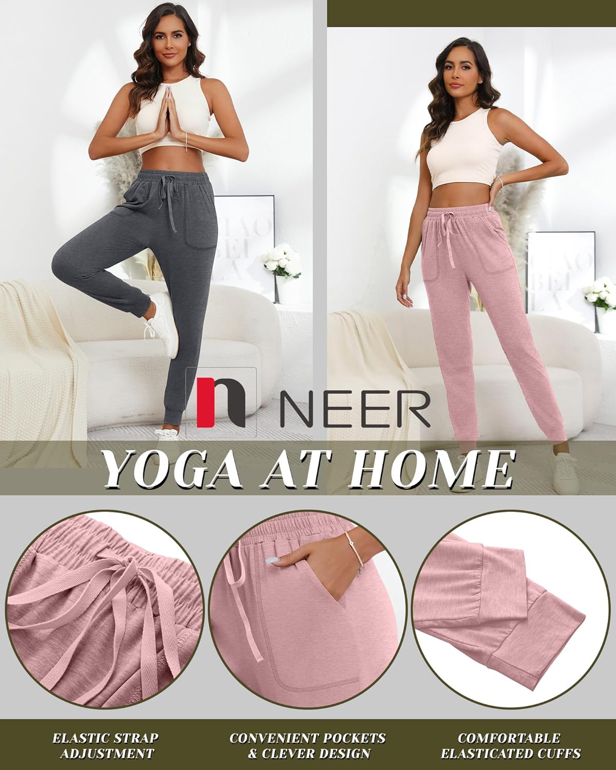 Neer 3 Pack Joggers for Women Lightweight Lounge Pants with Comfy Pockets Yoga Joggers for Workout Travel Casual - Image 4