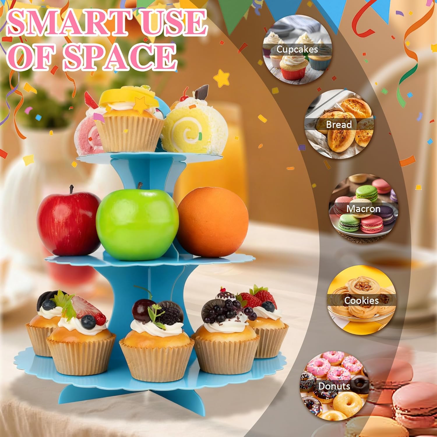 3-Tier Cupcake Stand 2 Pack Dessert Cup Cake Stand Tower Paper Round Cake Display Serving Plate for Anniversary Christening Disposable Pastry Holder for Birthday Wedding Party Decoration (SkyBlue)