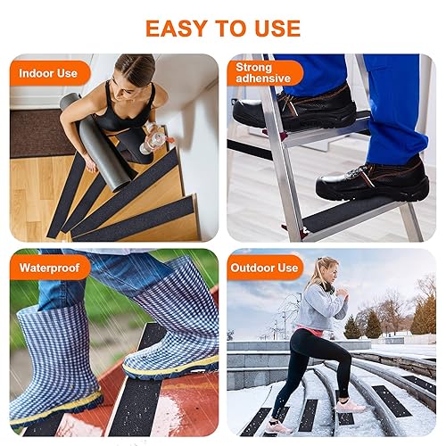 Miniatura 6 de Qingluan Cinta antideslizante de agarre para banda de rodadura impermeable, 4 pulgadas x 16 pies, cinta negra abrasiva resistente para escaleras al