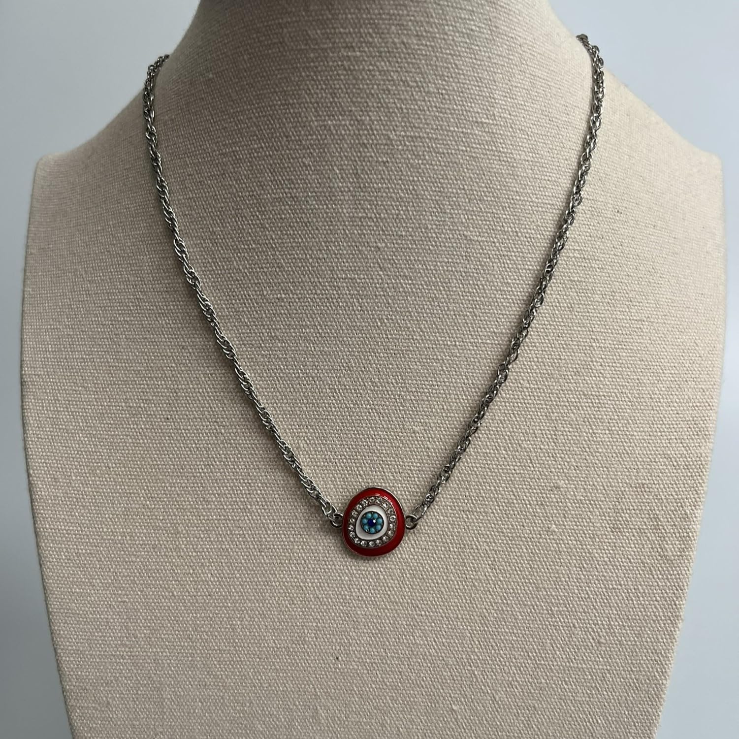 VIE Evil Eye Pendant, Oval Red with Rhinestones (JIT)