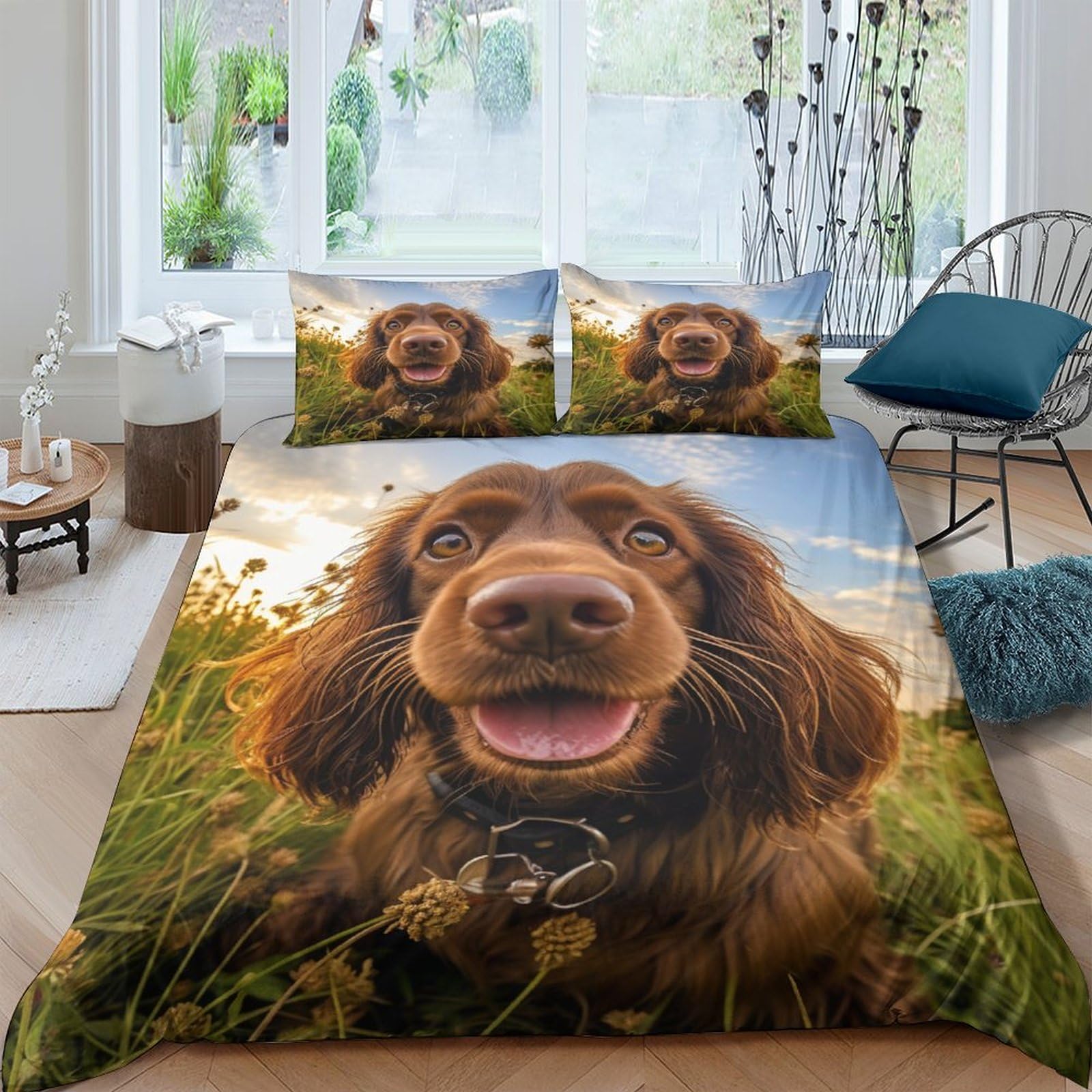 Housse de couette chien pastoral et 2 taies d'oreiller pour lit enfant