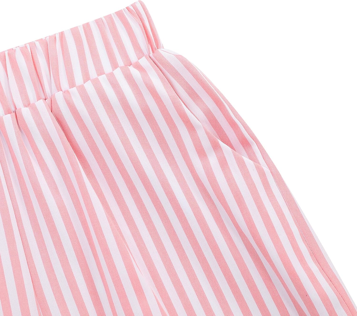 Girl's 2 Piece Striped Outfits Cami Top Wide Leg Pants Ruffle Hem Summer Clothes with 2 Pockets 3-14Y