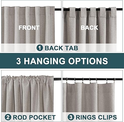 Miniatura 3 de FantasDecor Cortinas y cortinas de lino de 84 pulgadas para sala de estardormitorio, pestaña trasera y bolsillo para barra, cortinas rústicas con