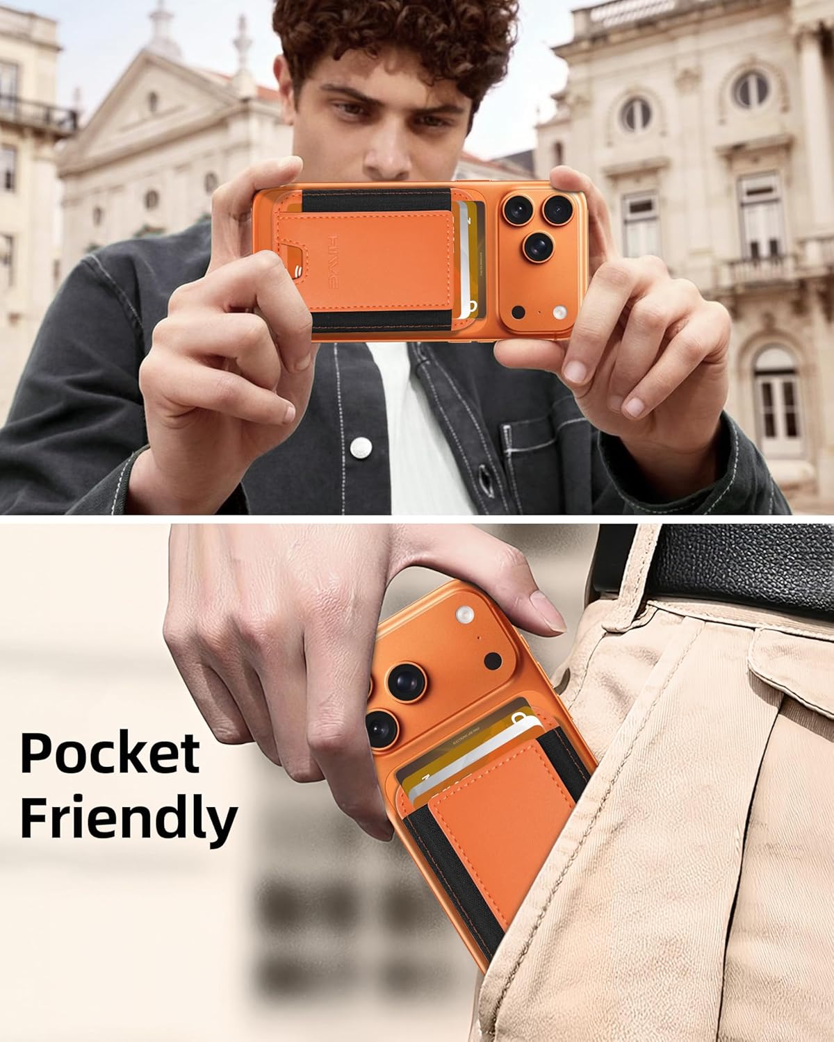 HiWe for MagSafe Wallet, Stronger Magnetic Wallet for iPhone 17/16/15/14/13/12 Series, 7 Cards Holder, Vegan Leather Minimalist Slim RFID, 1 Slot, Cosmic Orange & Black - Image 7