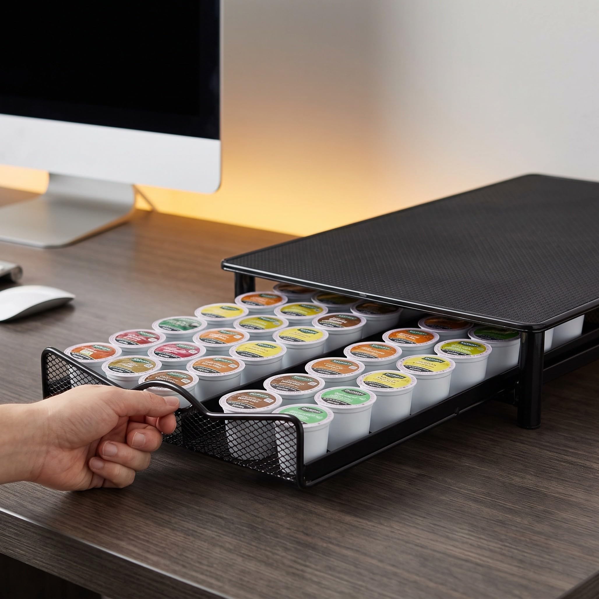Cajón de Almacenamiento 40 Unidades de Hierro Negro para Cápsulas de Café | Organizador Práctico para Cocina o Escritorio, Diseño Clásico, Ligero y Portátil, Resistente al Óxido