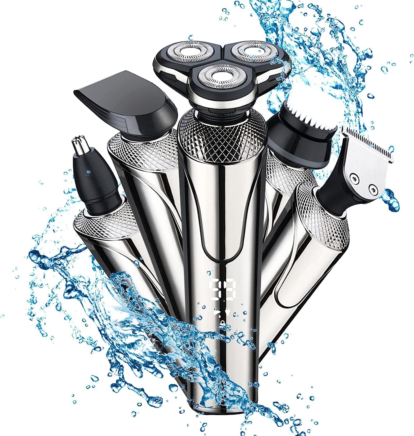 Afeitadora cabeza hombre, 4 en 1 Afeitadora Electrica Seco y Húmedo, Afeitadora de cabeza hombre Recargable con Pantalla LED, Recortadora de Barba, Shaver Cara Nariz Orejas