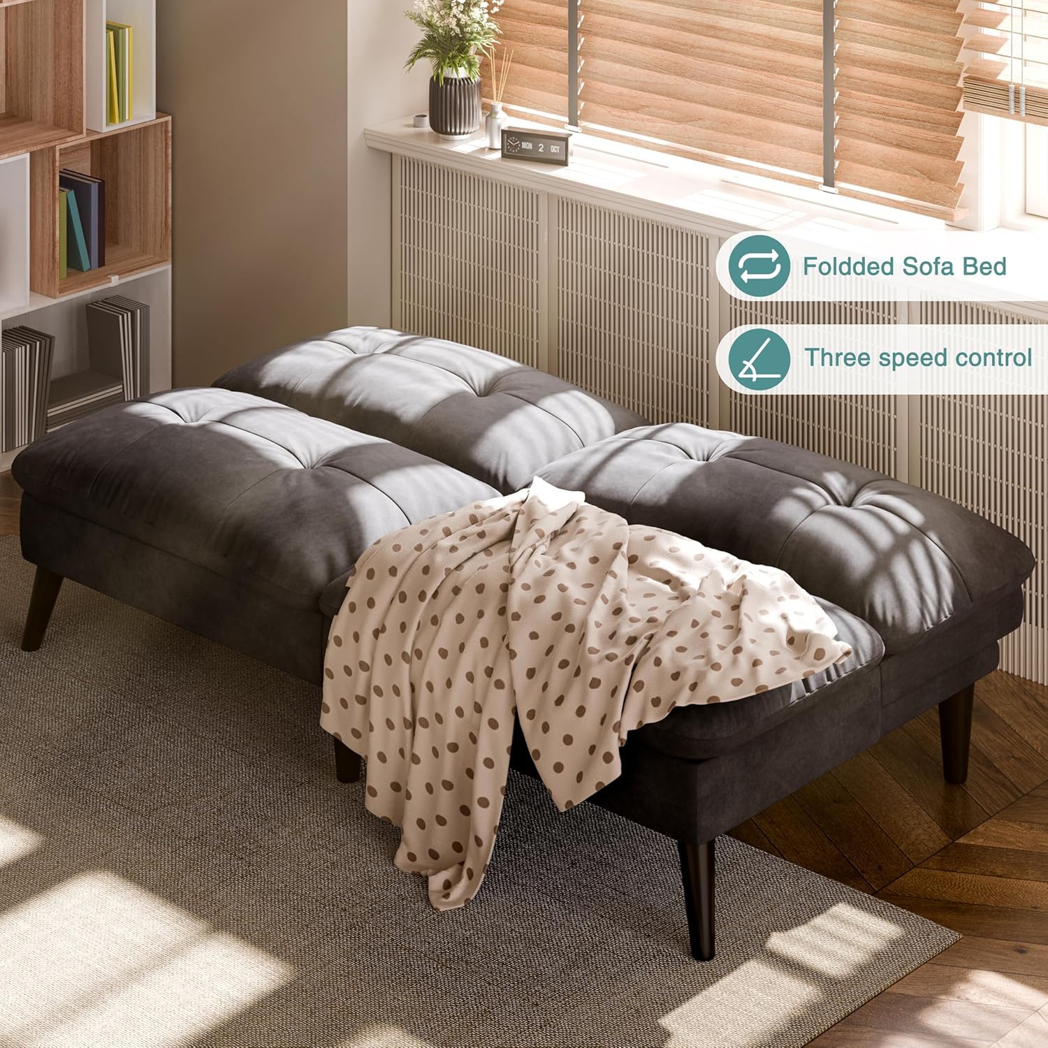 Small Futon Sofa Bed, Folding Futon Bed Sleeper Couch Recliner for Living Room, Convertible Cloud Sofa Couch with Adjustable Backrest for Apartment & Office Velvet, Parloma