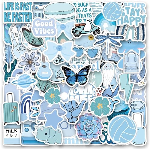 115 calcomanías de vinilo azul pastel danés, calcomanías estéticas de graffiti para laptop, botella de agua, parachoques, equipaje, computadora,