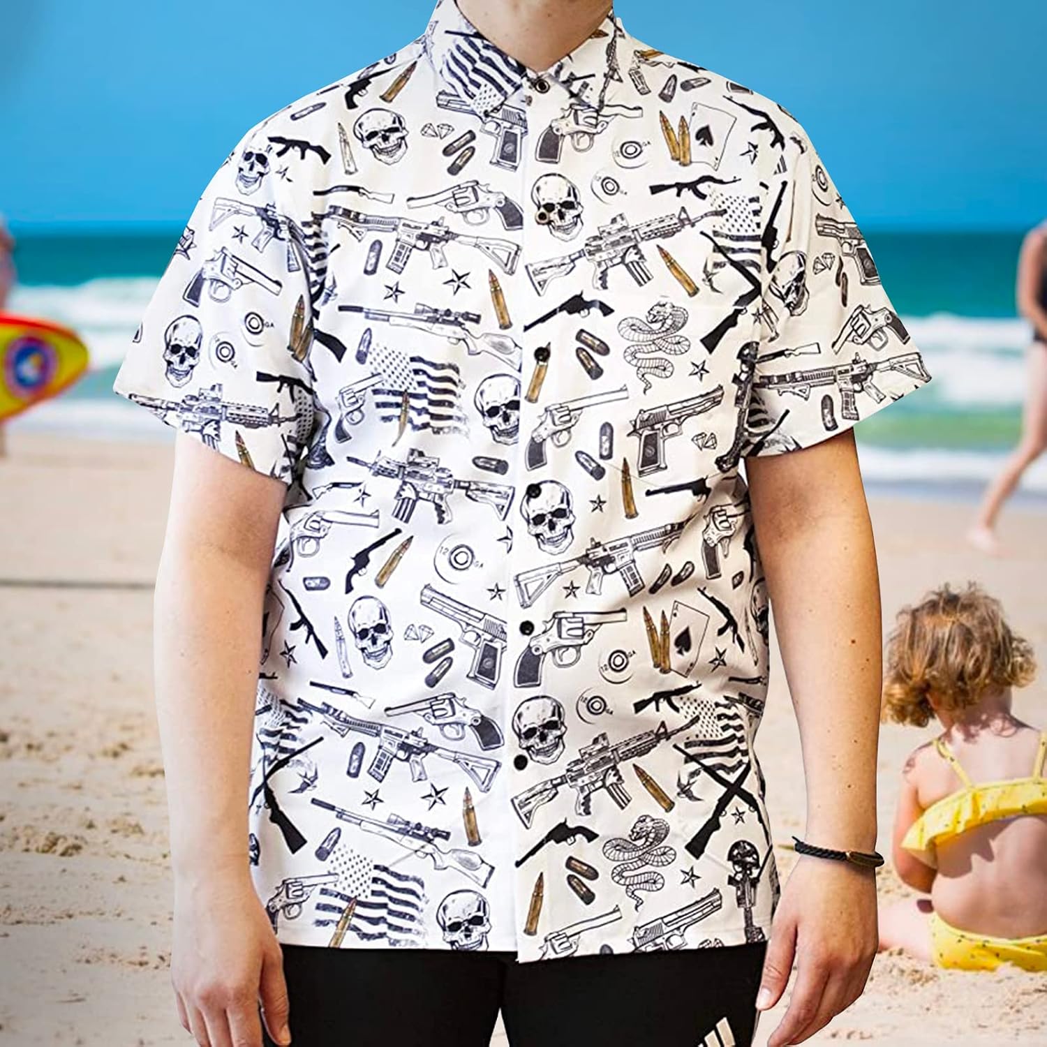 Funny Guy Mugs Mens Hawaiian Print Button Down Short Sleeve Shirt image 2