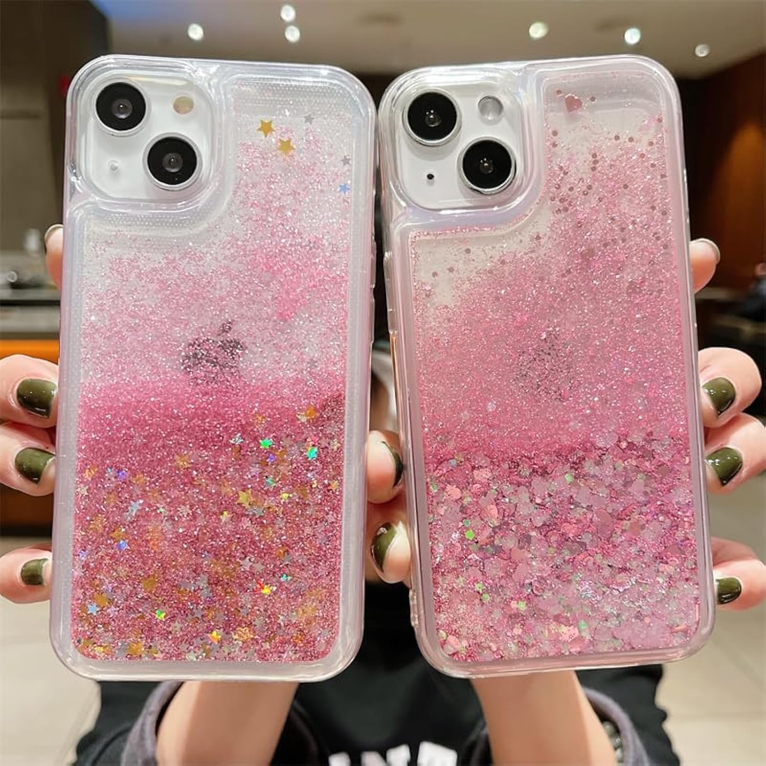 PANDACAMEL Compatible with iPhone 15 Pro Max, Rose Pink Glitter Phone Case, Cute Clear Floating Quicksand, Transparent, Anti-Scratch, Yellowing Resistant, Designed for Women Girls Teen