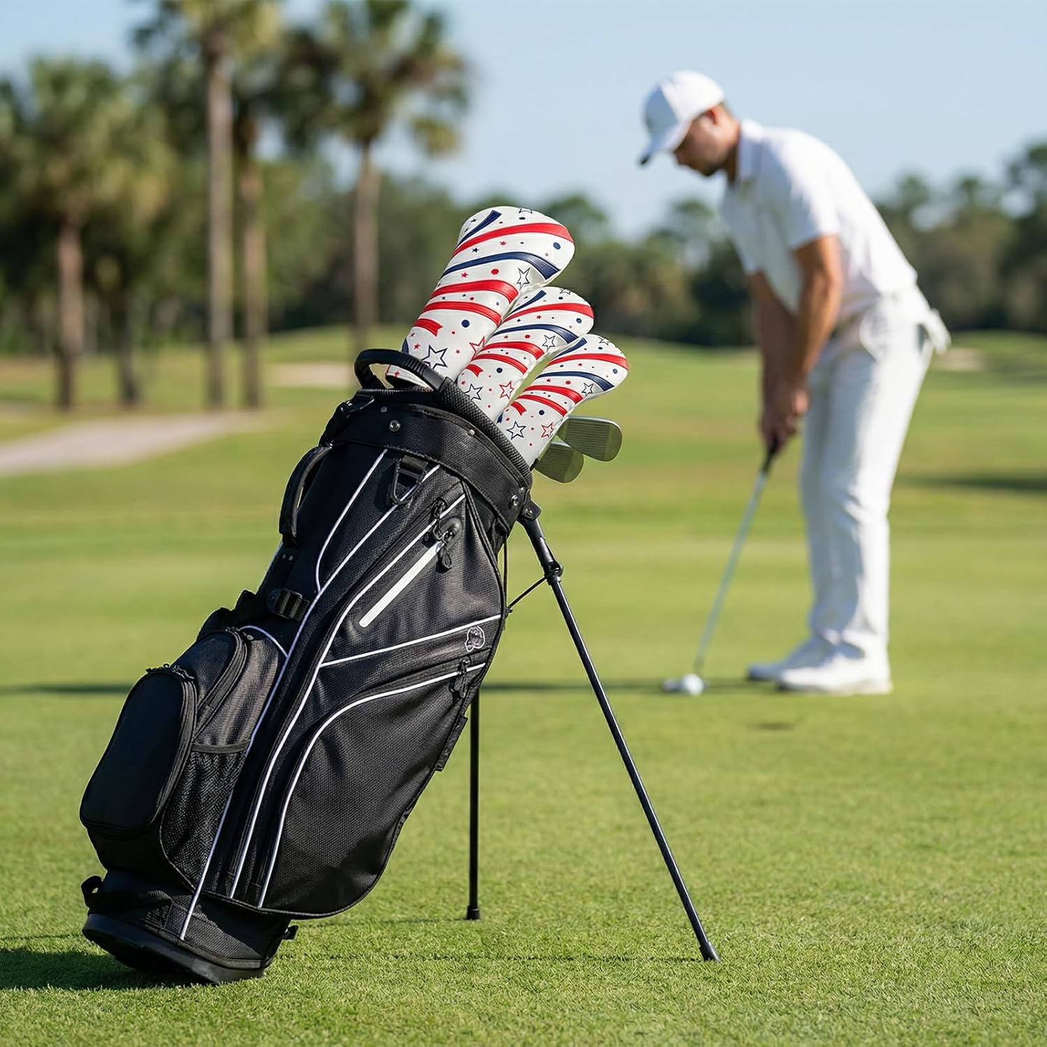 Golf Club Covers for Driver Fairway Woods & Hybrid, Leather Headcovers with Plush Lining, Long Neck Design Protection