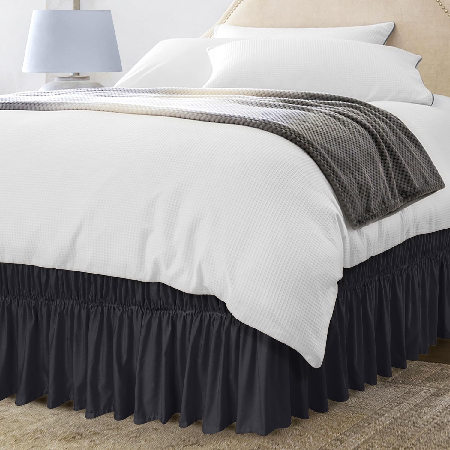 Utopia Bedding Full Elastic Bed Ruffle – Easy Wrap Around Ruffle – Microfiber Bed Skirt with Adjustable Elastic Belt 16 Inch Tailored Drop – Hotel Quality Bedskirt, Fade Resistant (Full, Black)