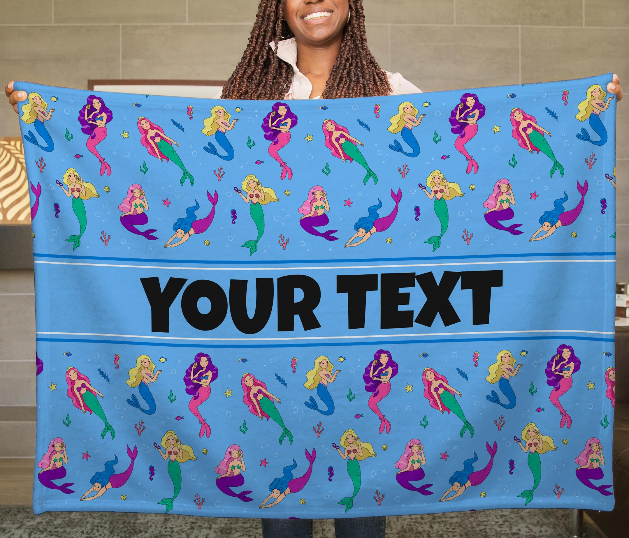 Mermaid Kids Throw Blanket - Custom Personalized Fleece with Name, 60x80 in