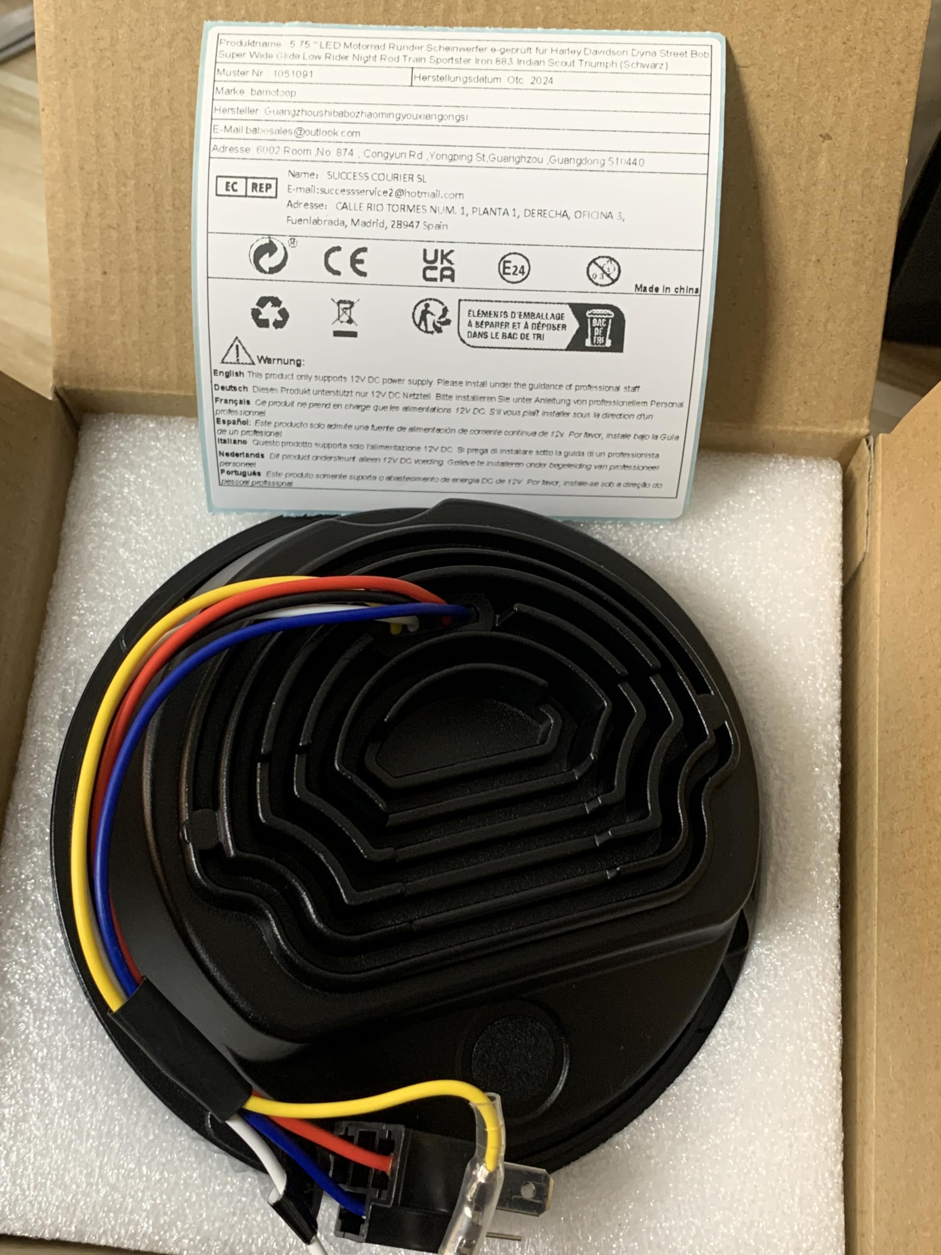 5,75 '' LED Motorrad Scheinwerfer e-geprüft Mit Tagfahrlicht für Harley Davidson Dyna Street Bob Super Wide Glide Low Rider Night Rod Train Sportster Iron 883 Indian Scout Triumph (Schwarz)