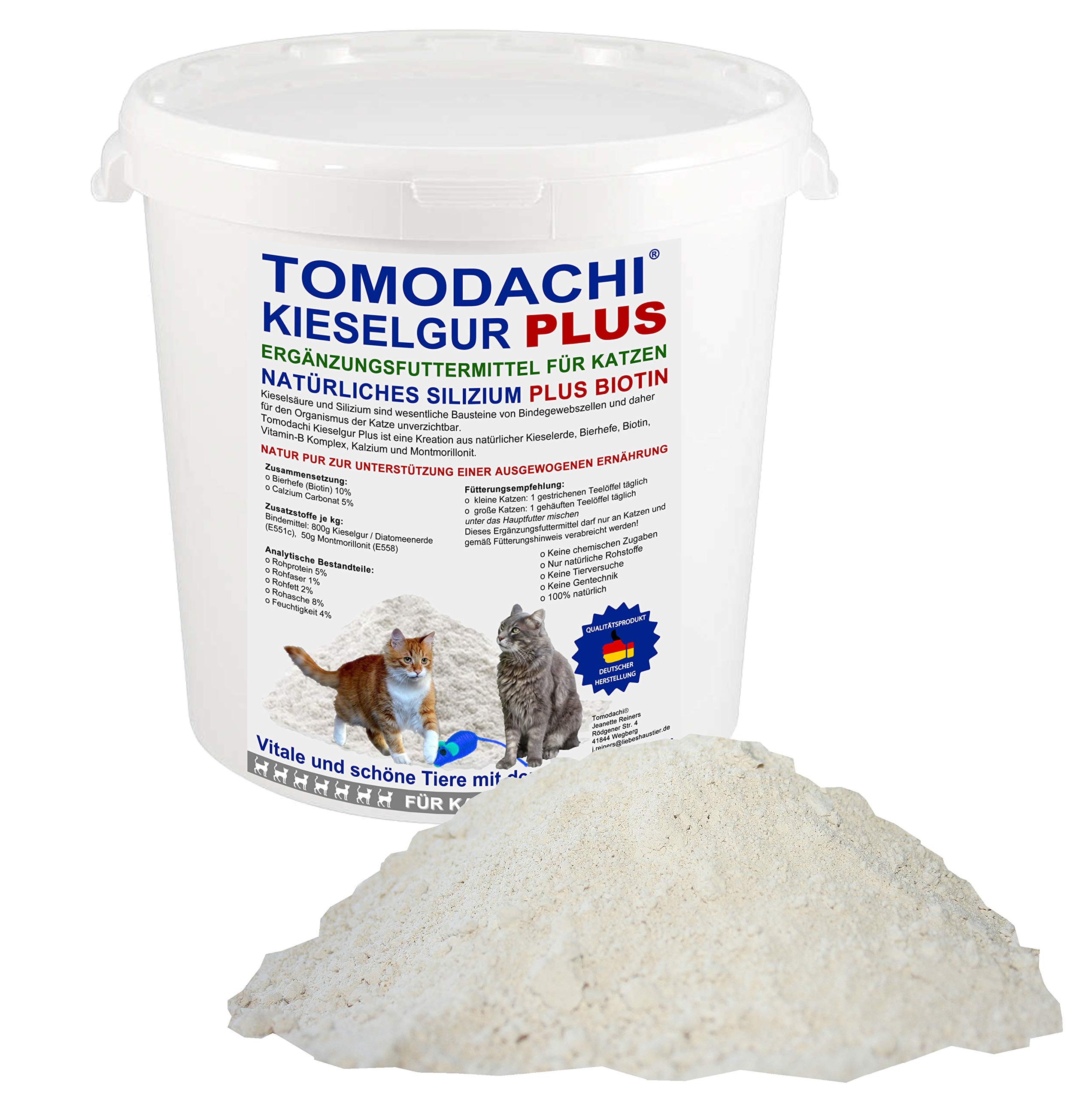 Tomodachi Futterzusatz Katze Kieselerde Plus Biotin natürliche Kieselgur Plus Bierhefe für eine ausgewogene Ernährung reich an natürlichem Silizium, Calzium, Mineralien, Spurenelementen 5 Liter Eimer