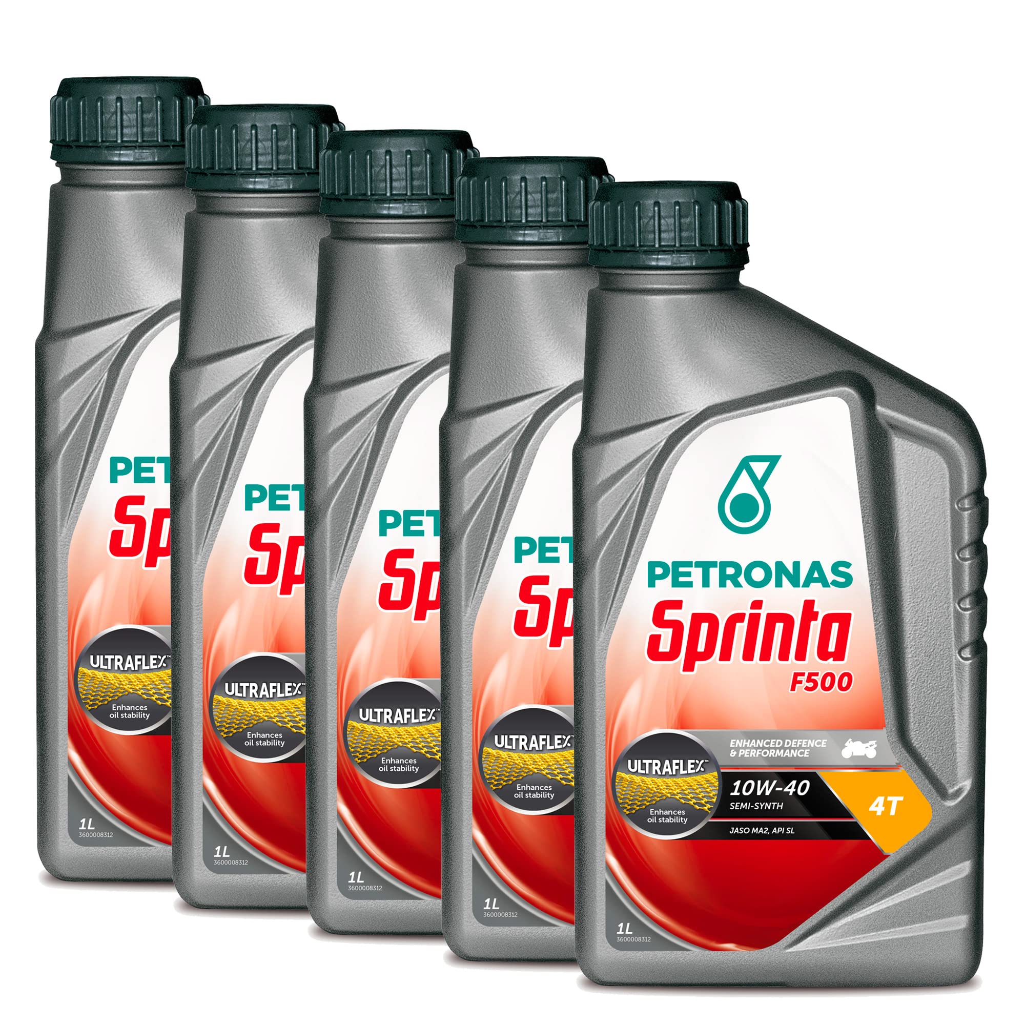 Petronas Kit 5X Sprinta Olio Motore Moto Scooter 4 Tempi F500 10W-40 1L - Semi Sintetico - 5 Cofezioni da 1 Litro