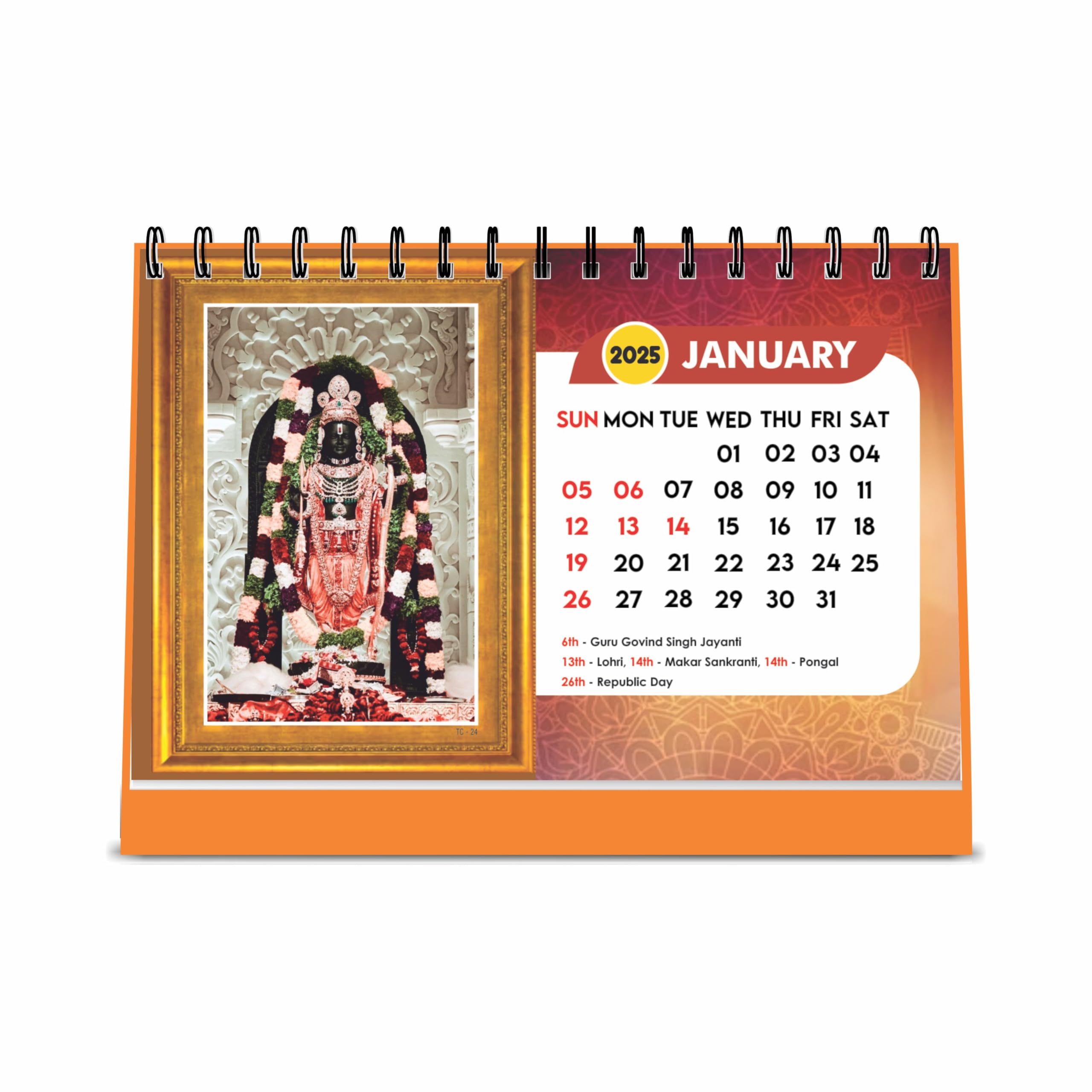 Shree Ram 2026 Table Calendar – Ram Lalla & Hanuman Photo, Ram Ji & Ram Darbar Devotional Desk Calendar for Daily Inspiration and Spiritual Blessings, Hindu Calendar 2026