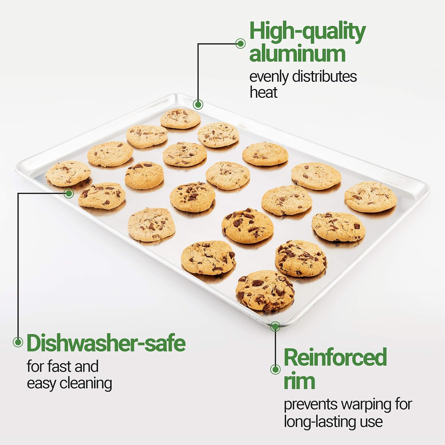 Restaurantware Met Lux 18 x 26 Inch Full Size Baking Sheet 1 Heavy-Duty Cookie Sheet - Evenly Bakes Treats Make Pastries Pizzas or Cookies Aluminum Sheet Pan For Commercial or Home Use