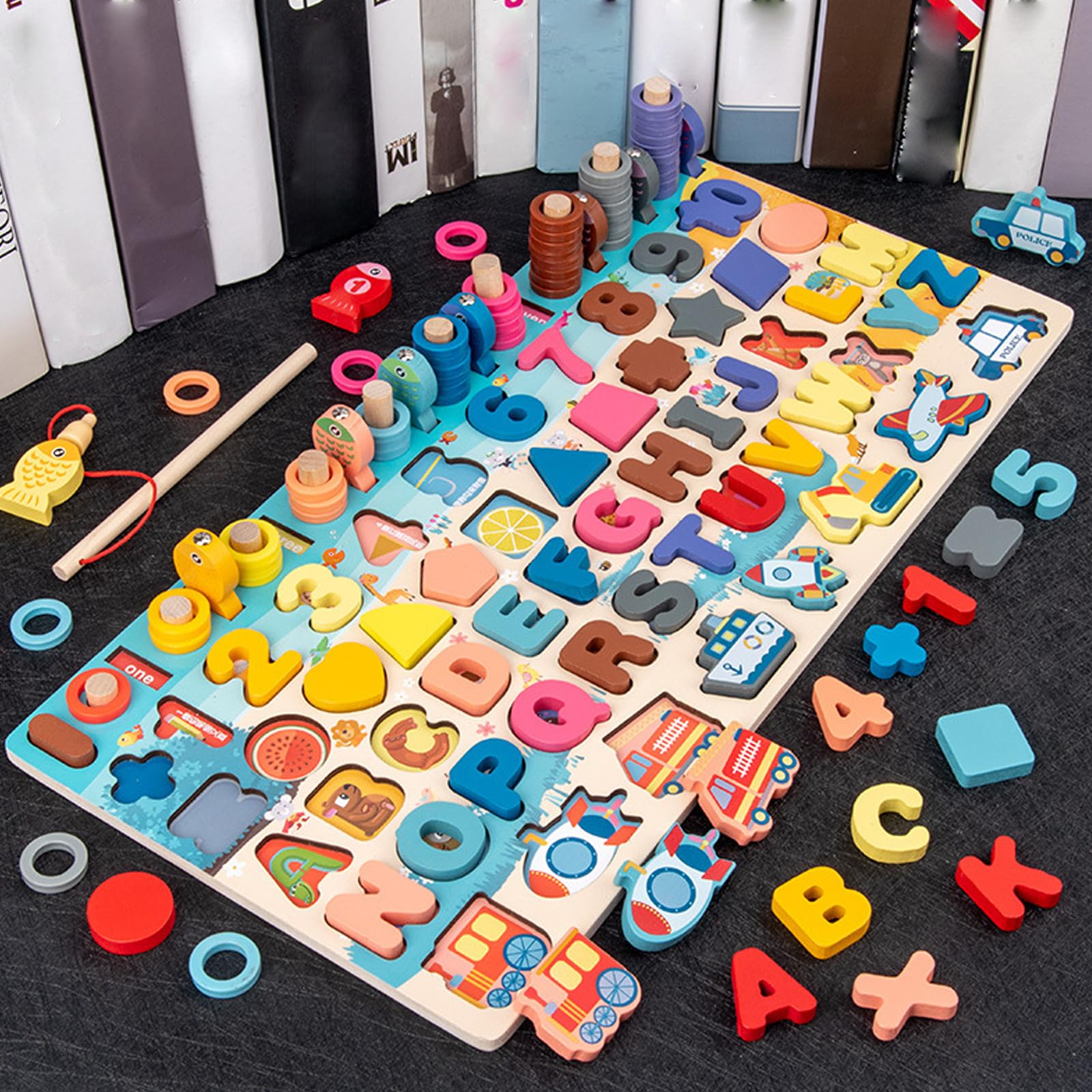 Puzzle con alfabeto in legno, forme magnetiche, numeri, con canna da pesca, giocattolo educativo per l'apprendimento precoce, per ragazze e ragazzi