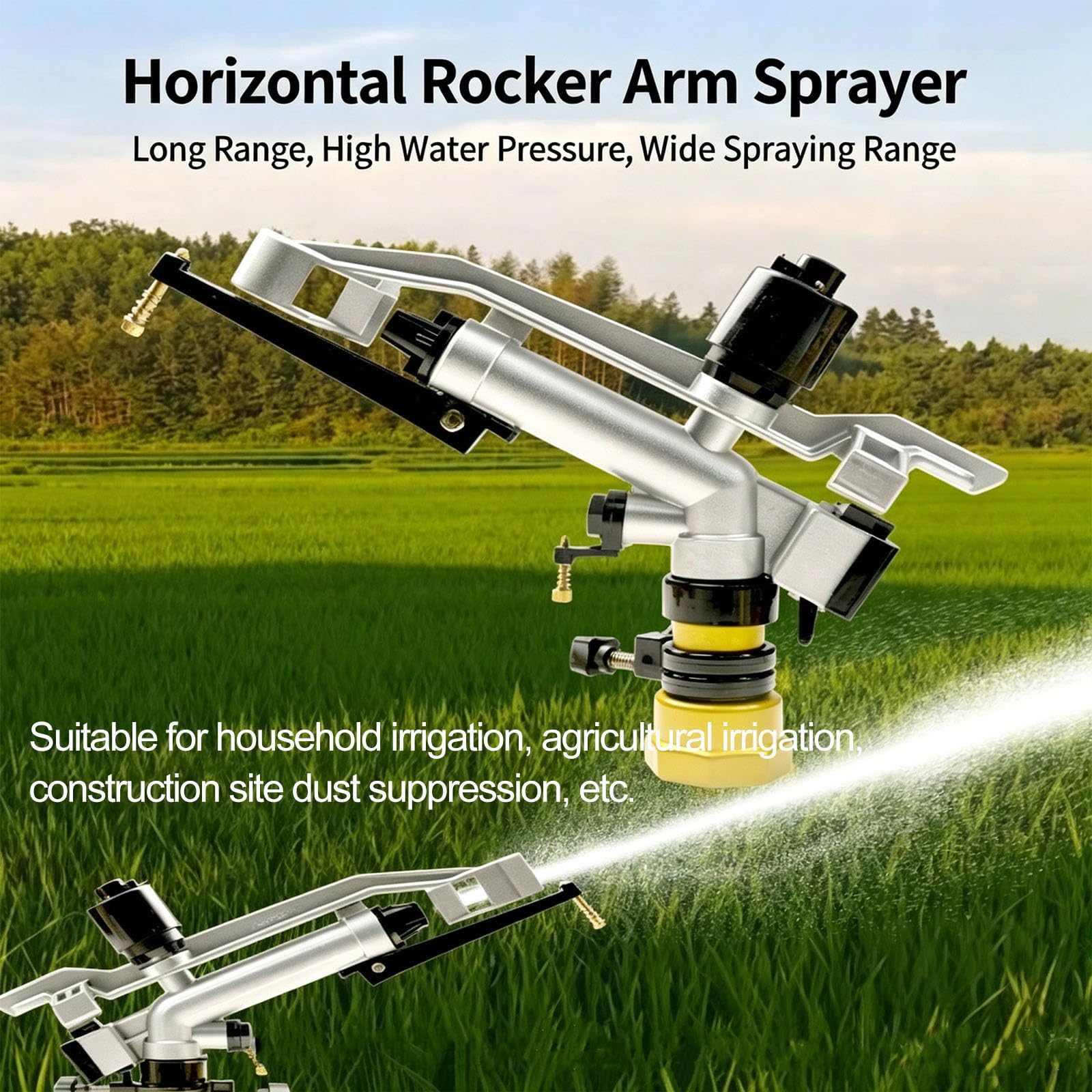 Irrigatore Agricolo A Impatto con 4 Irrigatori, Angolo Regolabile A 360°, Portata 17-29 M, Portata 4,5-18 M³/h, per Irrigazione di Aiuole E Giardini.