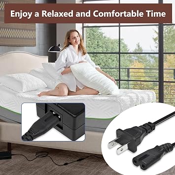 6.6Ft AC Power Cord for Electric Recliner, power supply cord replacement Okin, Limoss, Lazboy, Pride, Berkline electric chair lift, electric scooter, adjustable bed parts, 2 Prong US Plug cable