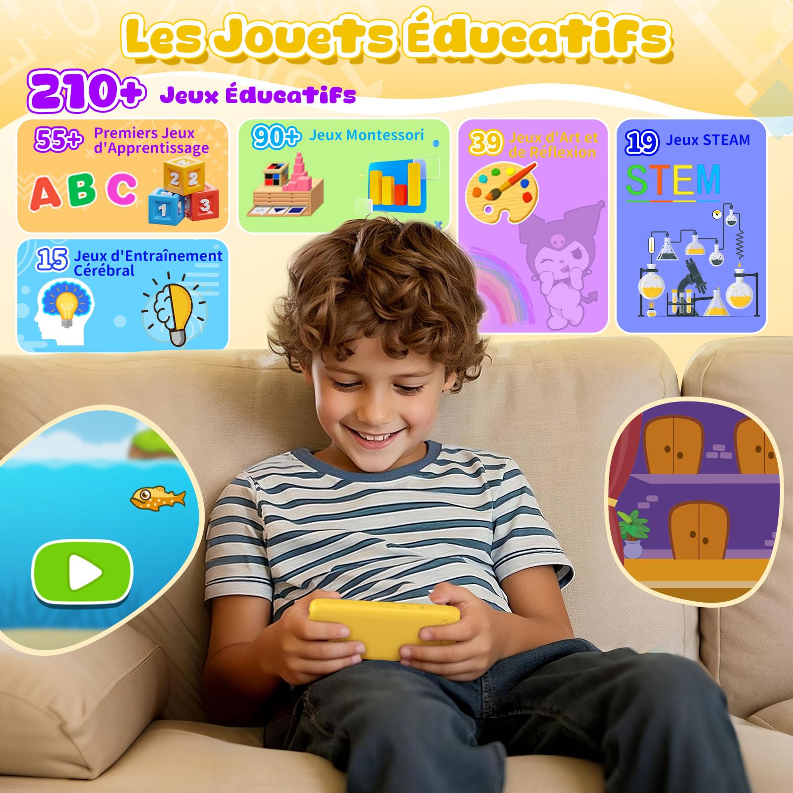 Téléphone Enfant, orantronx Téléphone Portable Enfant 3 4 5 6 7 8 9 10 11 12 Ans, 3.97" Smartphone avec 210 Jeux Éducatifs, 190 Dessins, Filles Garçons Jouet pour Anniversaire, Noël, Rentrée