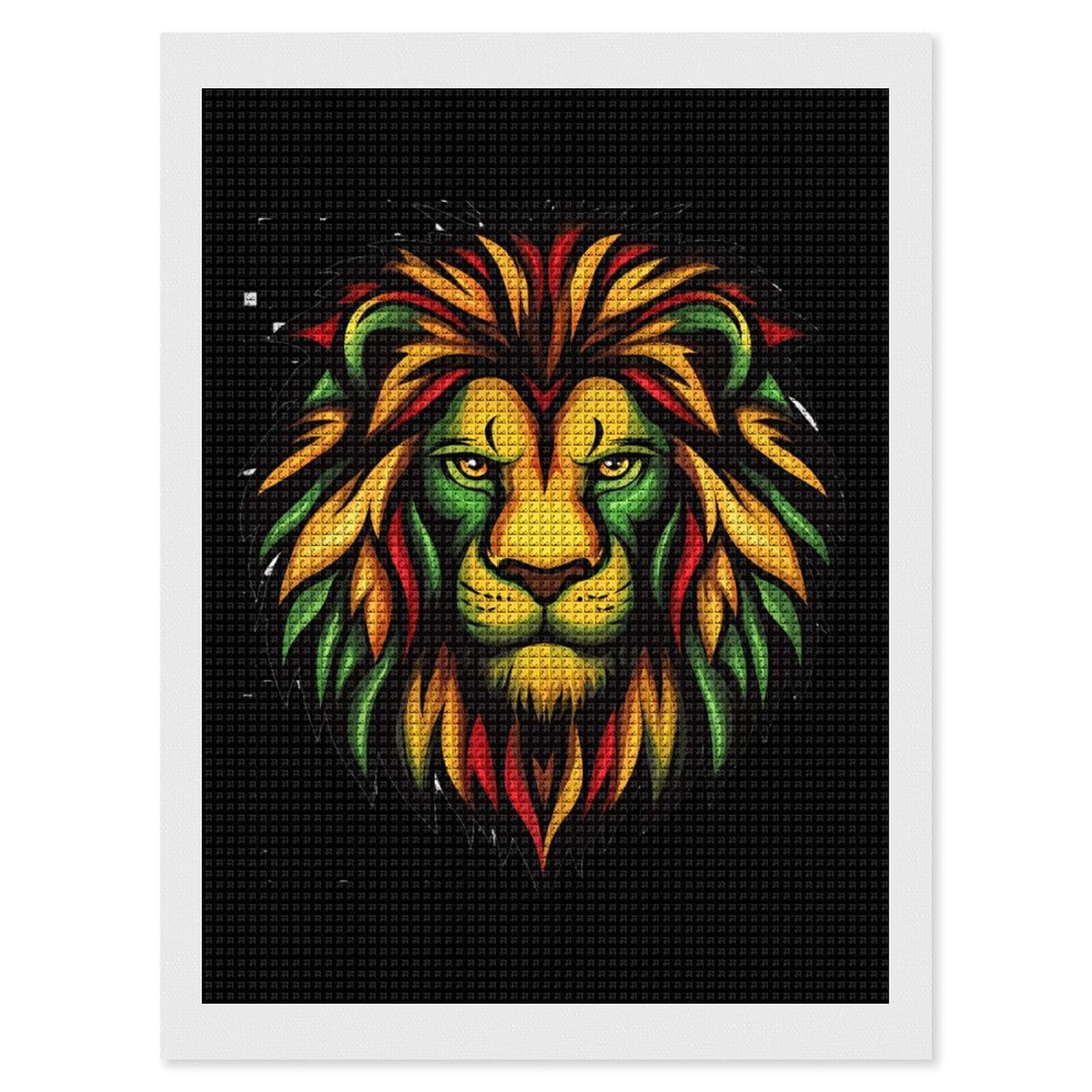 Rasta Jamaican Lion Face Diamond Painting Kits for Adults Full Square Drill Diamond Art 12"x16"
