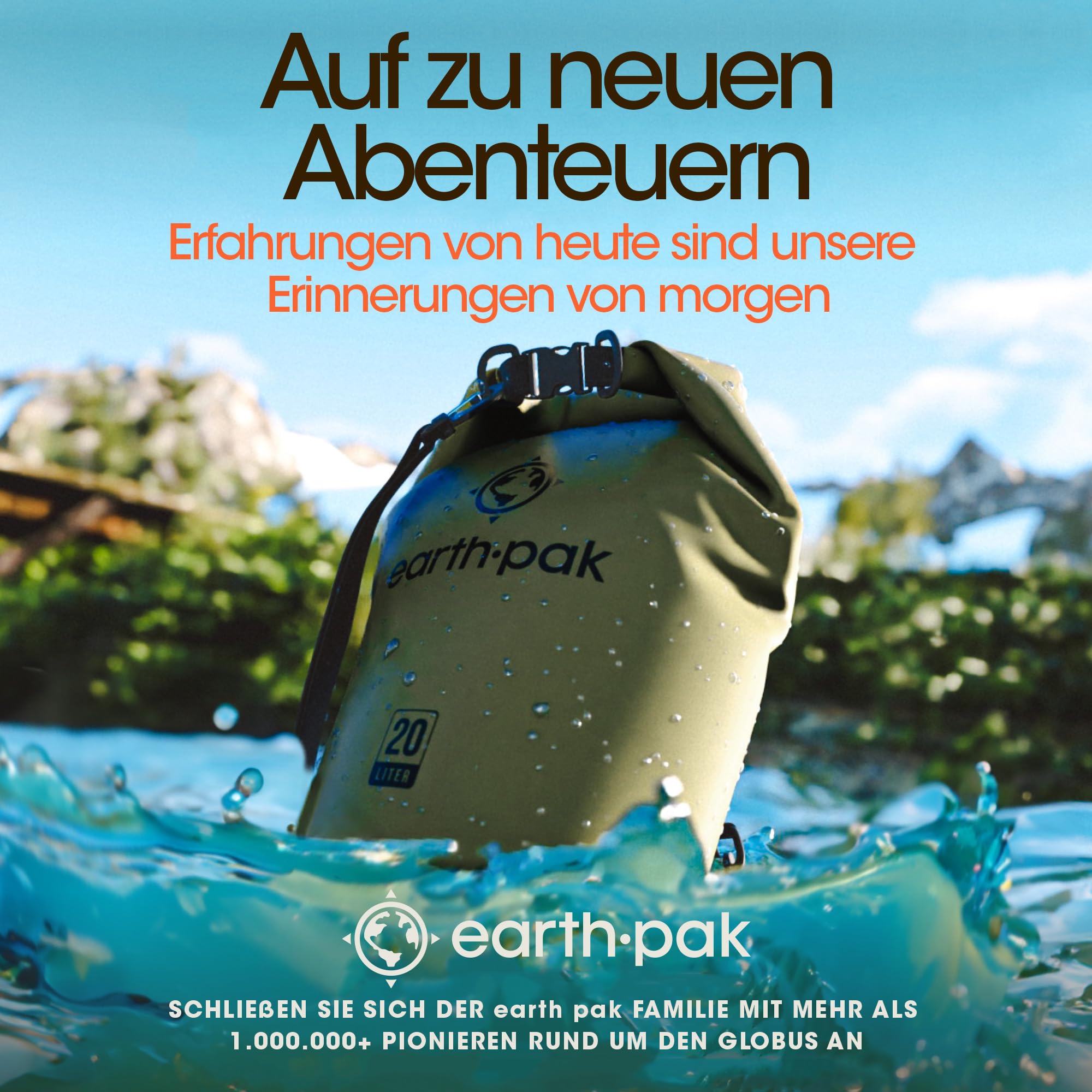 Earth Pak – Wasserdichter Packsack mit Schultergurt und wasserfester Handyhülle – Ideale Rolltop Tasche beim Kajak Fahren, Wandern, Camping, Angeln, Bootfahren und Rafting