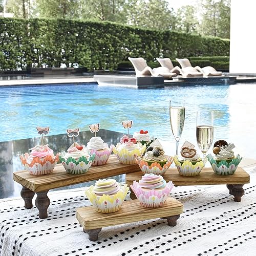 Miniatura 5 de Ikee Design Juego de 3 piezas de soporte elevador de madera, soporte elevador de exhibición de postres de magdalenas, soporte para monitor, soporte