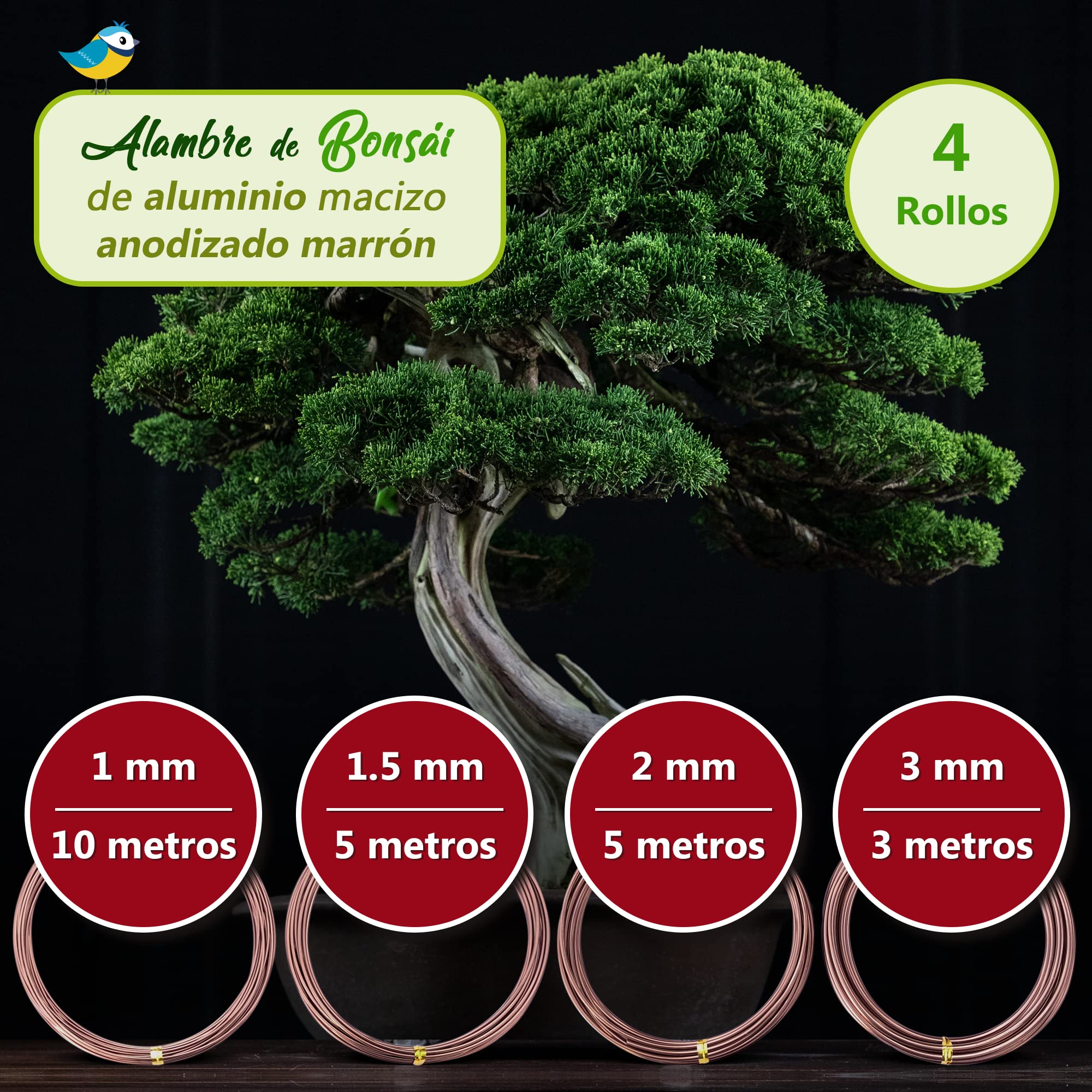Filo Per Bonsai - Alluminio Anodizzato Per Modellare Gli Alberi (Marrone, 1 Pezzo) - Vari Spessori E Colori - Foto 2