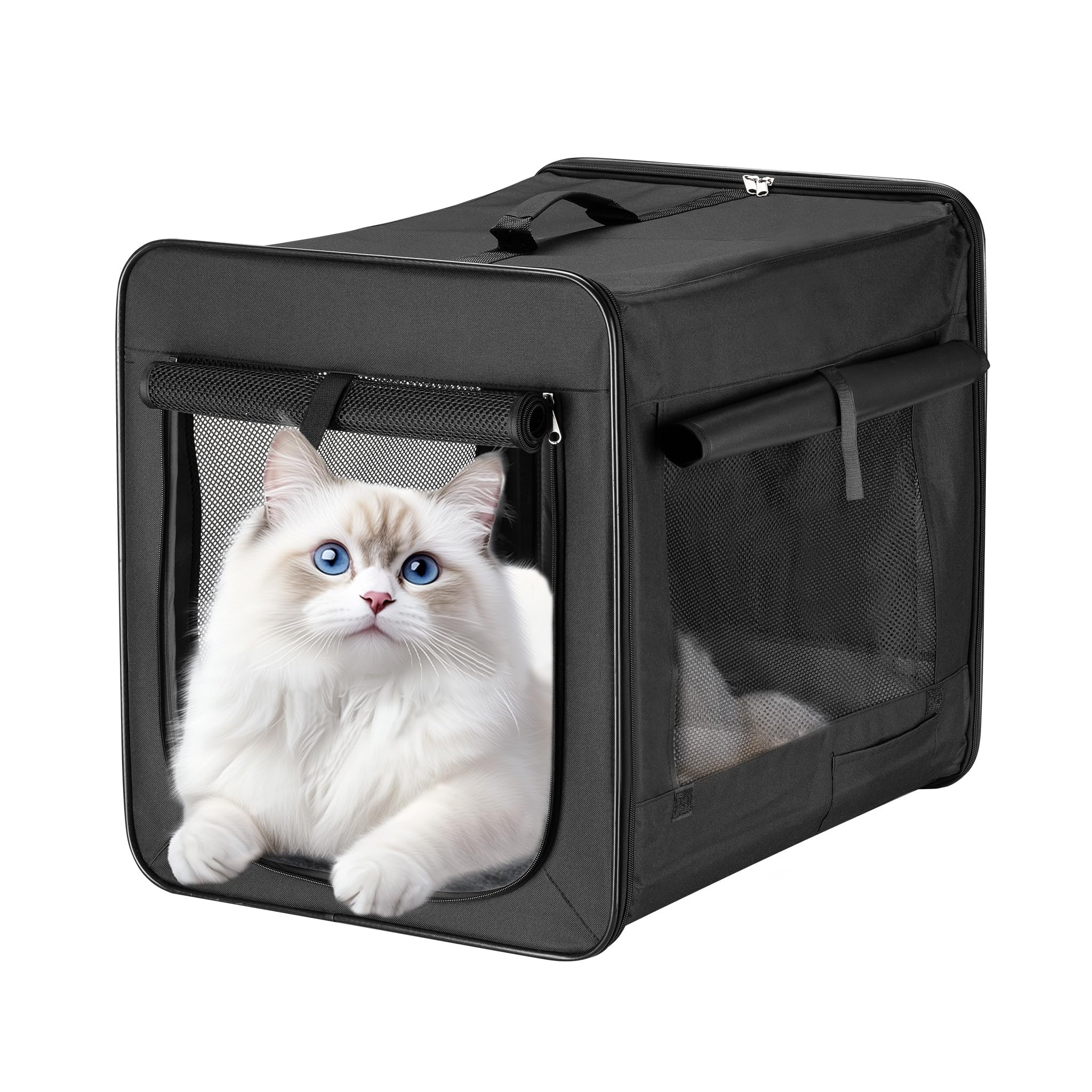 Wiltec Trasportino pieghevole nero per animali domestici, taglia S (42x36x41 cm), con cuscino