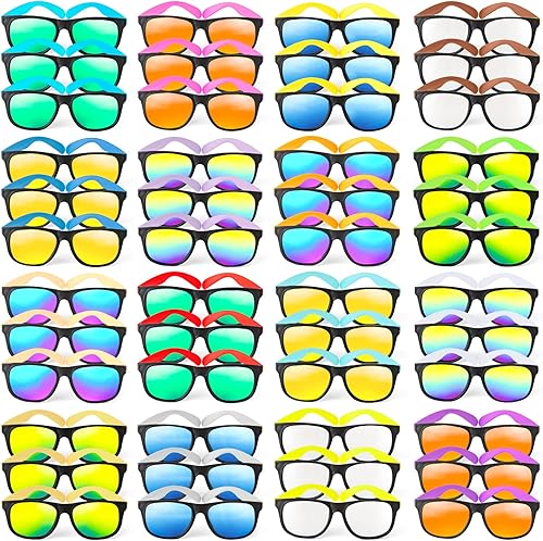 Gafas de sol a granel para regalos de fiesta, paquete de 48 lentes de sol de plástico neón con protección UV400, gran regalo para suministros de