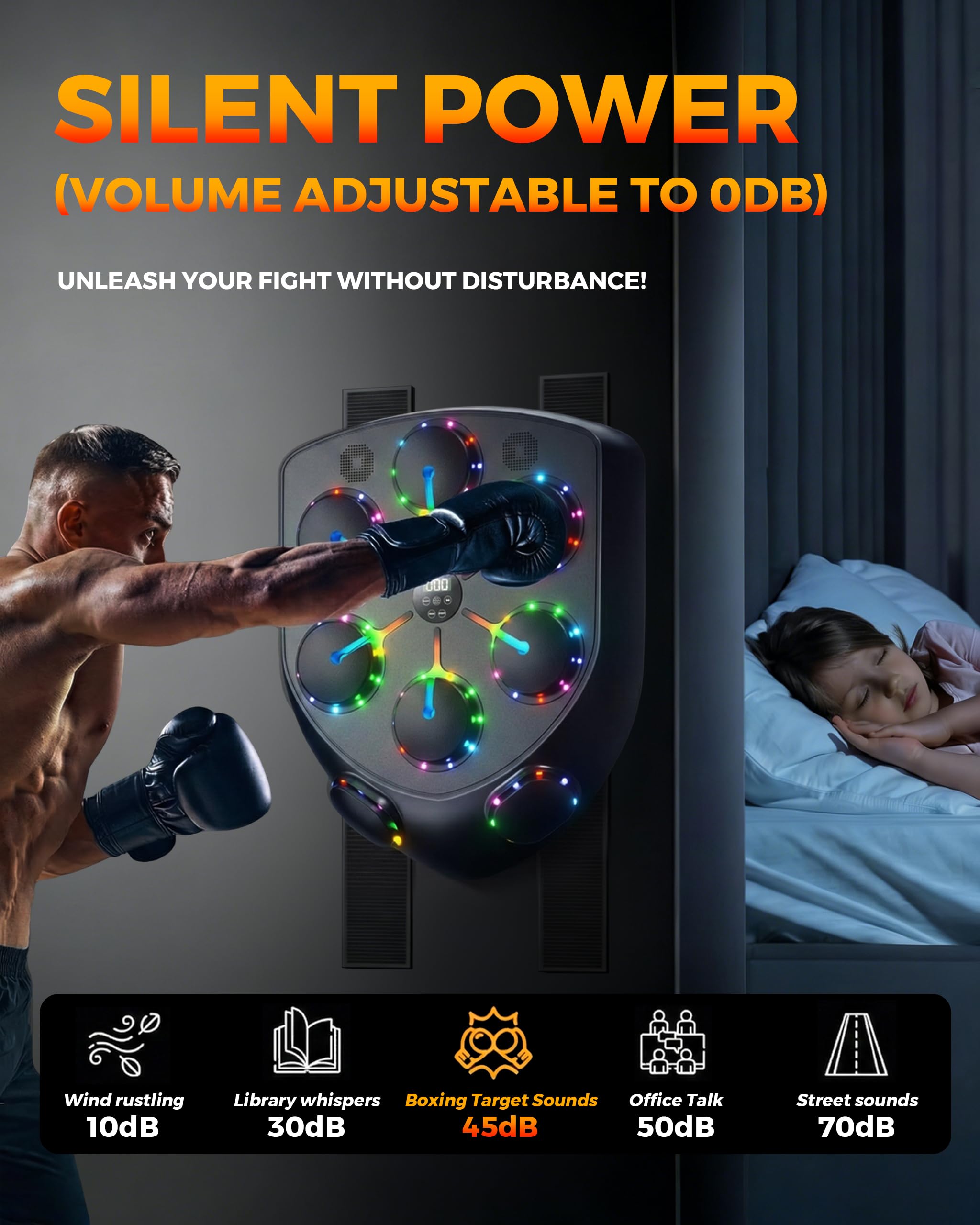Machine de Boxe Musicale, 2025 Nouvelle LED Boxe Mural Musique avec Gants de Boxe, Mode Bluetooth, 9 Modes de Vitesse et d'entraînement, Mode de Comptage, Music Boxing Machine pour Adultes