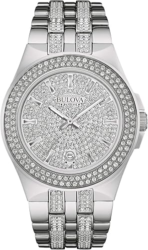 Bulova Reloj de cuarzo de 3 manecillas con cristales de acero inoxidable para hombre 96B235 Plateado Pulsera de acero inoxidable en tono plateado de