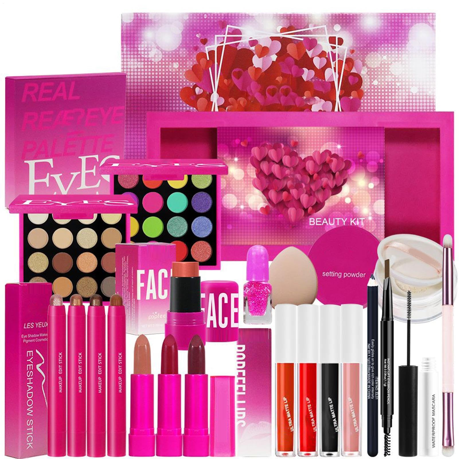 Kit De Kit De Yeux Et Lèvres Pour Débutants | Cosmétiques à Longue Durée avec Palette de Fard à Paupières et Rouge à Lèvres pour Rencontres, Affaires, Photographie,