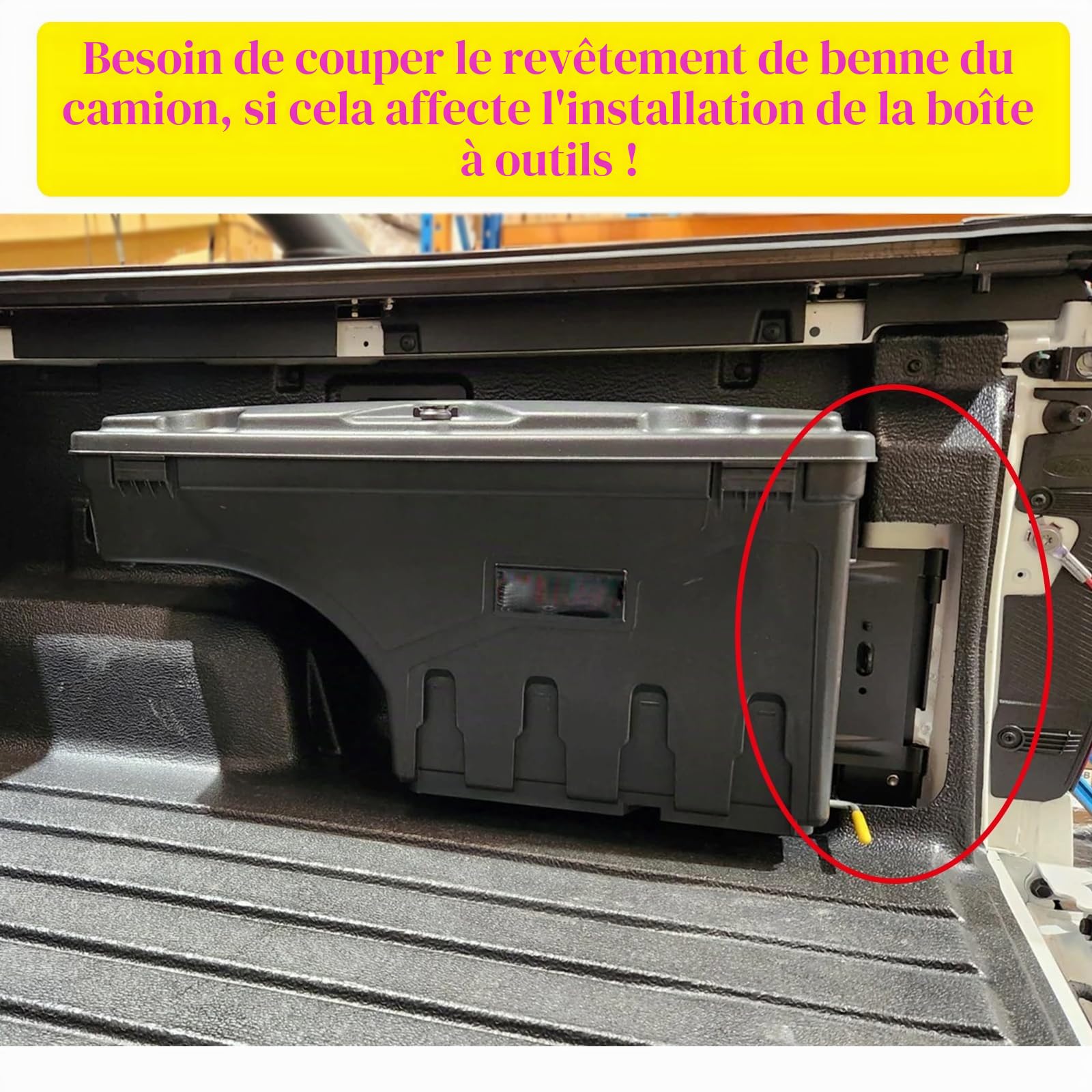 Boîte à outils pour Ford Ranger 2023 2024 2025 T9 Pickup Wildtrak Raptor XL XLT Limited Tremor Platinum Boîte à outils Organiseur 180° Swing Case (côté droit)
