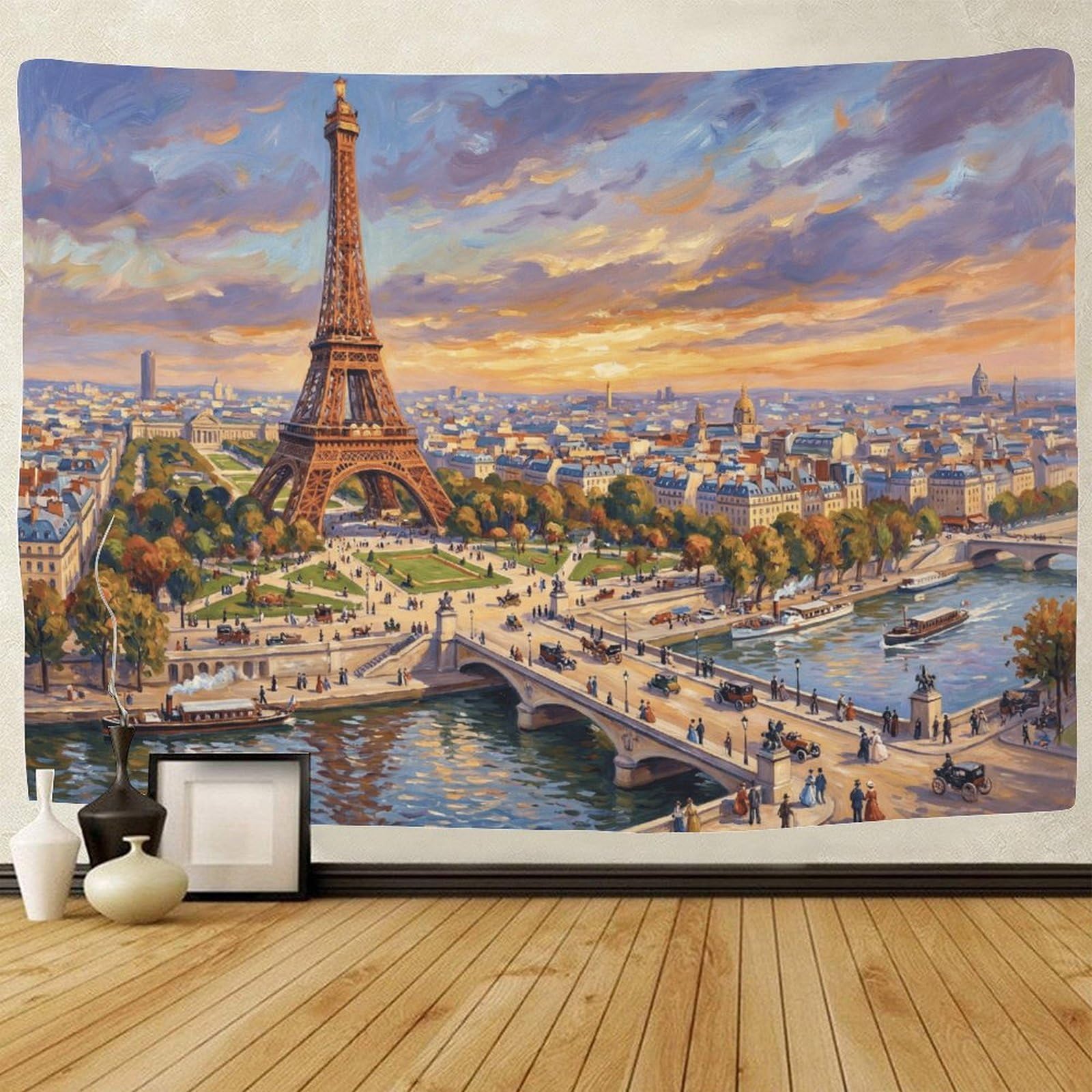 Paris Eiffel Tower Wall Hanging Decor 3D Print Wall Tapestry Seine River Tapestries Home Decoration Curtain Bedroom Dorm 180cmx230cm