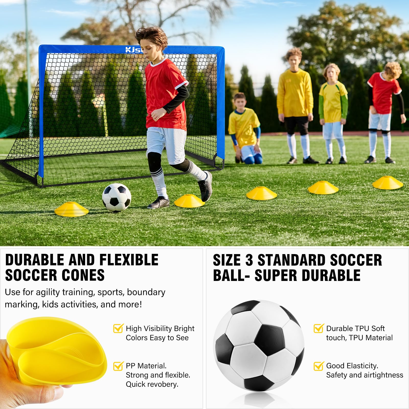 Portería de fútbol para niños, juego de 2 porterías de fútbol para patio trasero, 5 x 3.6 pies, equipo de entrenamiento de red de fútbol portátil con objetivos para niños de 3 a 5 años 6-8 8-12 10-12 6
