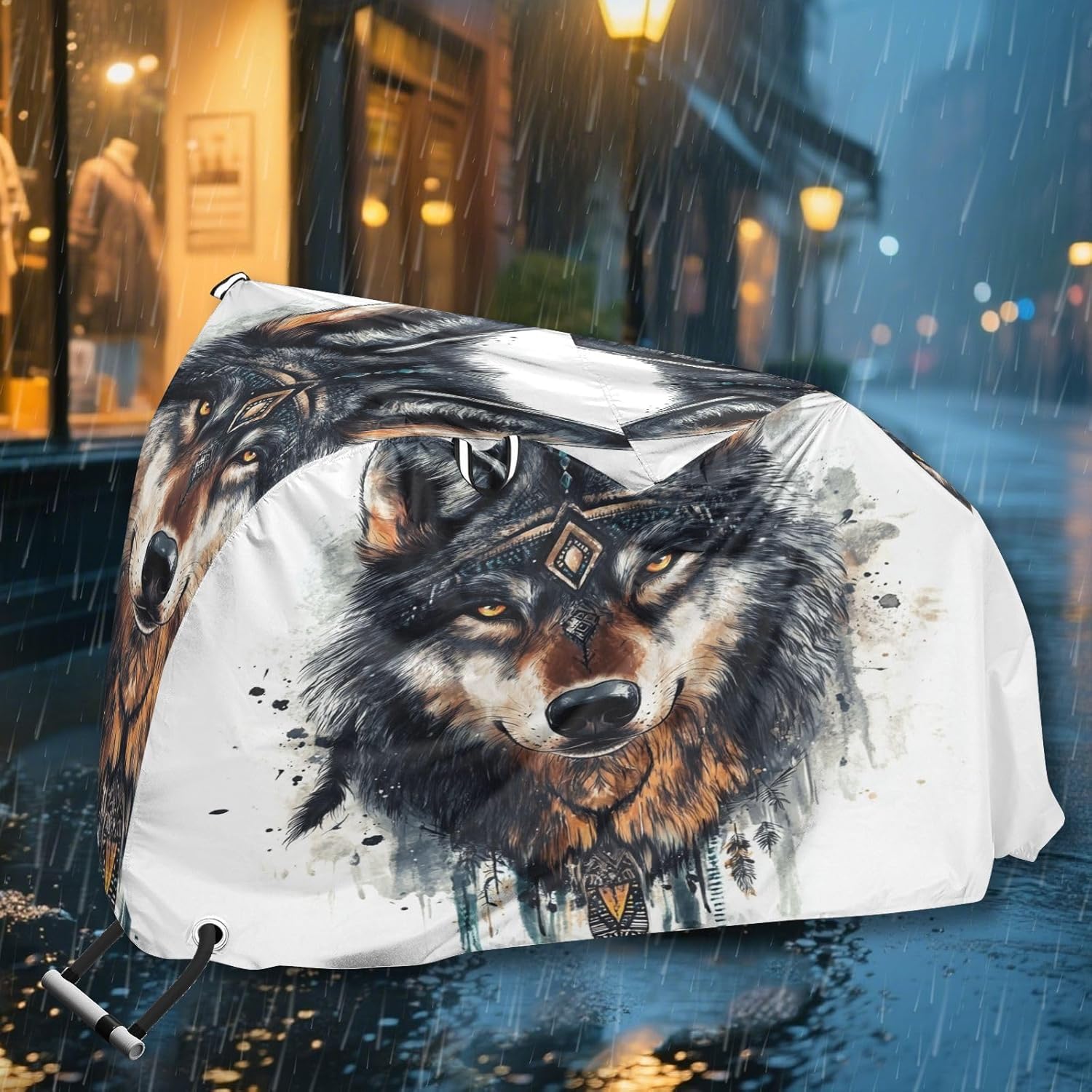 ALAZA Boho Wolf Ethnic Bike Cover Waterproof Outdoor Ebike Bicycle Covers Tarp Protection for 1/2 Bikes, Sun UV Dust Wind Proof