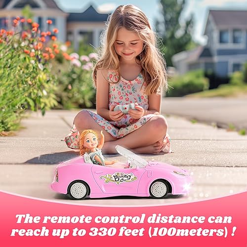 Miniatura 4 de Auto de control remoto rosa para niñas, autos RC a escala 1:18 con luz LED, camión de juguete rosa de 2.4 GHZ con baterías recargables de larga