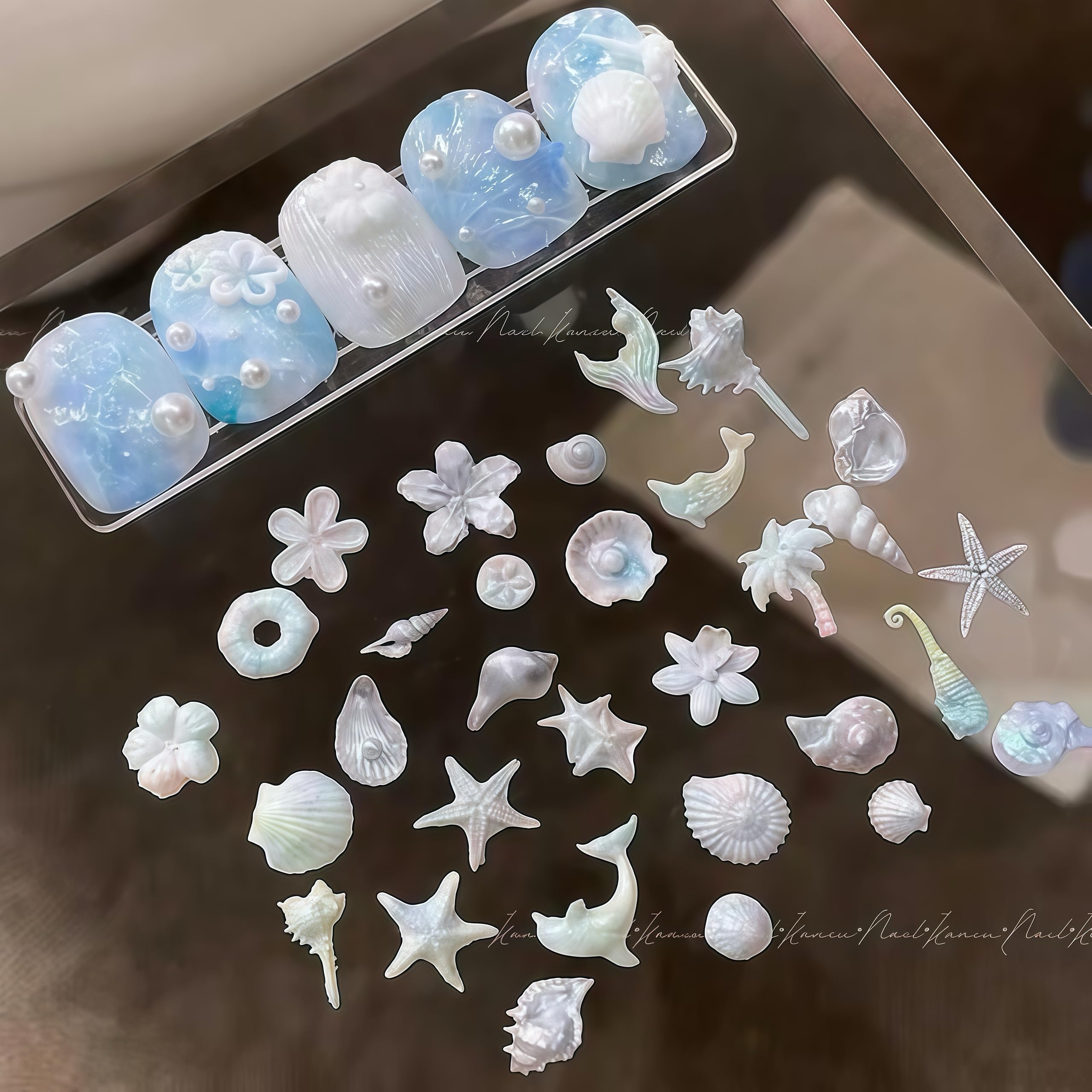 Moule en 3D Ongle, 3D Nail Mold, Gaufrage 3D Moule à Ongles, Moules de Coulée Résine Accessoires DIY Ongles, Différents Motifs, pour Nail Art Fournitures DIY, Charme (style océanique)